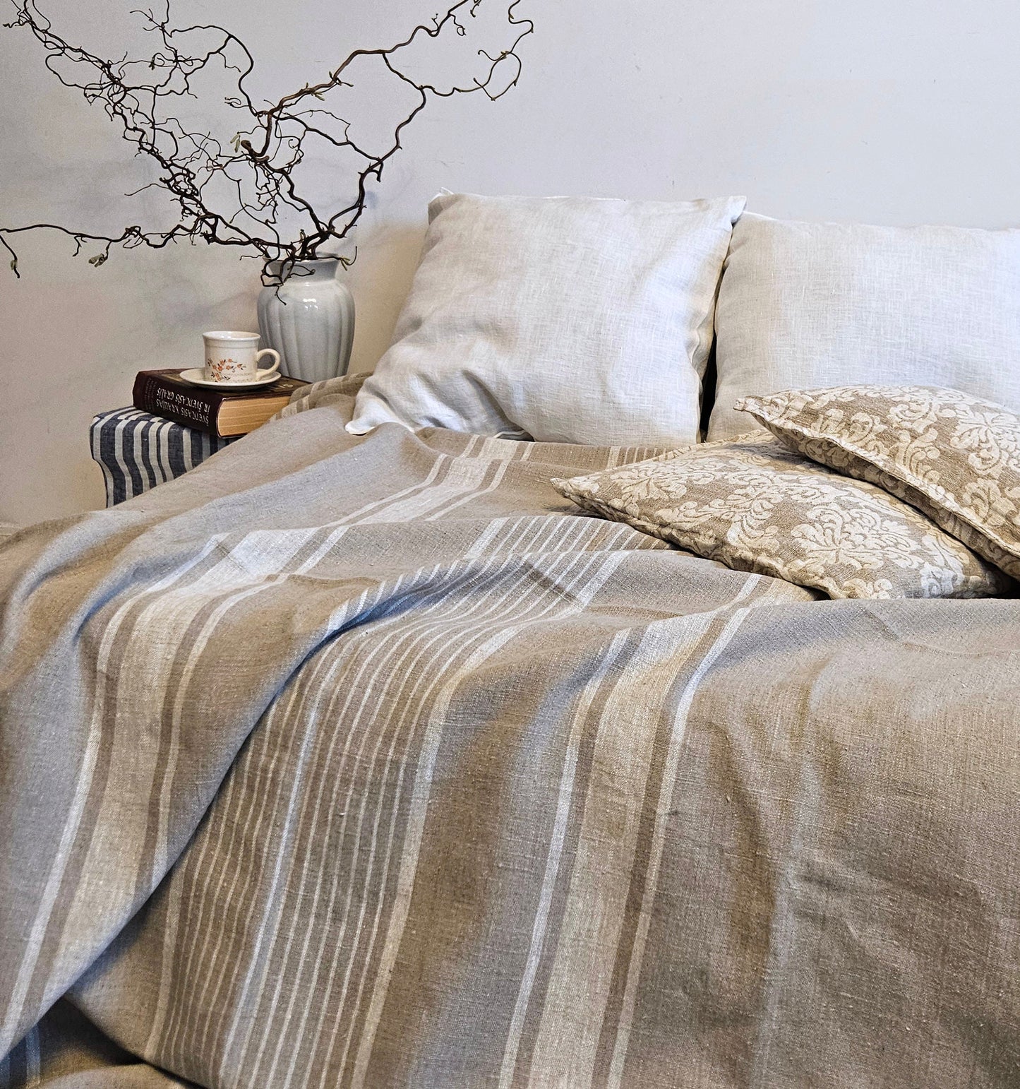 French linen Blanket, flax Bedspread - heavy weight huckaback linen bed cover - provence cottage coutrystyle Throw 100% Linen