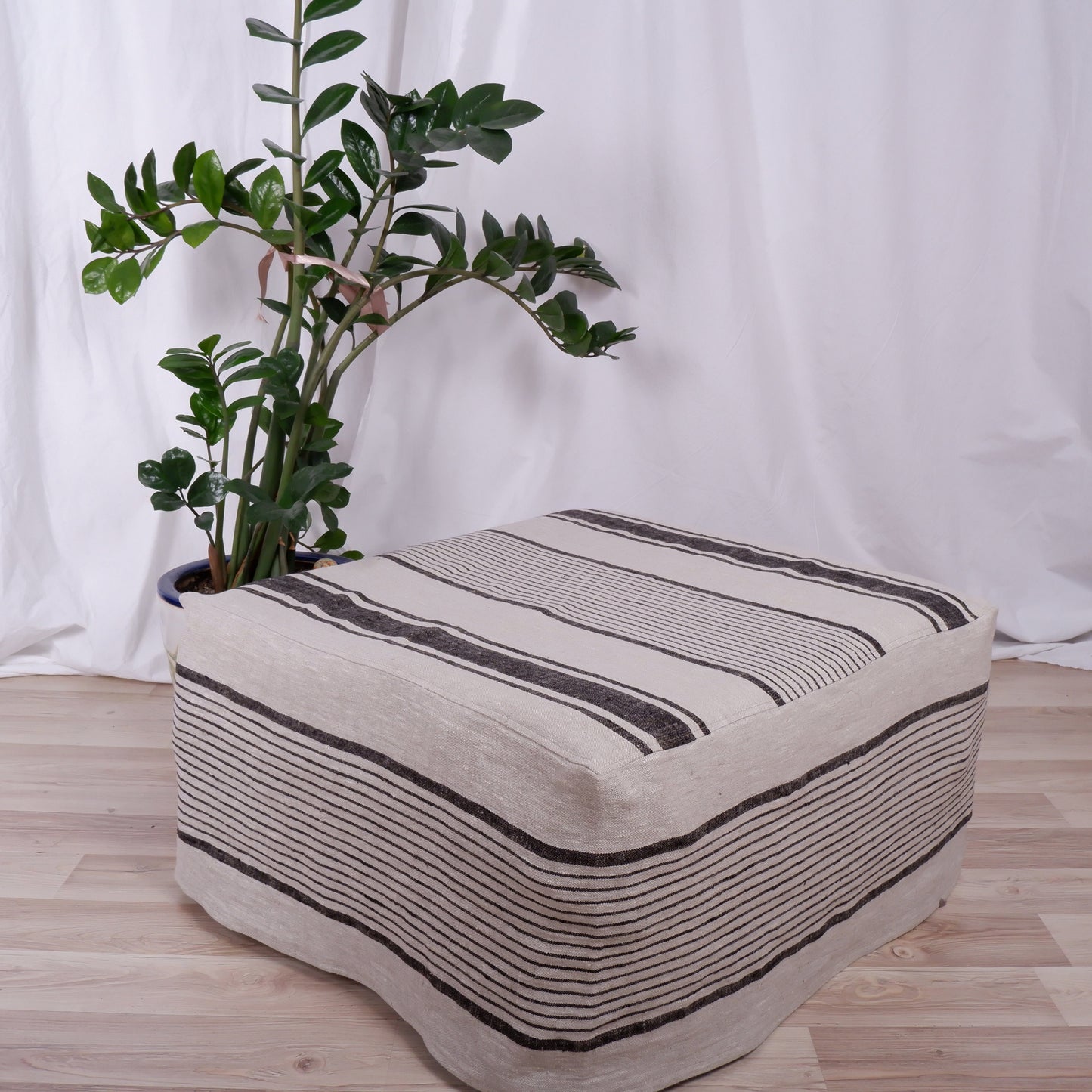 french striped Ottoman slipcover, natural cover Custom ikea linen cover cube slip cover for bench pouf sofa cover customsize