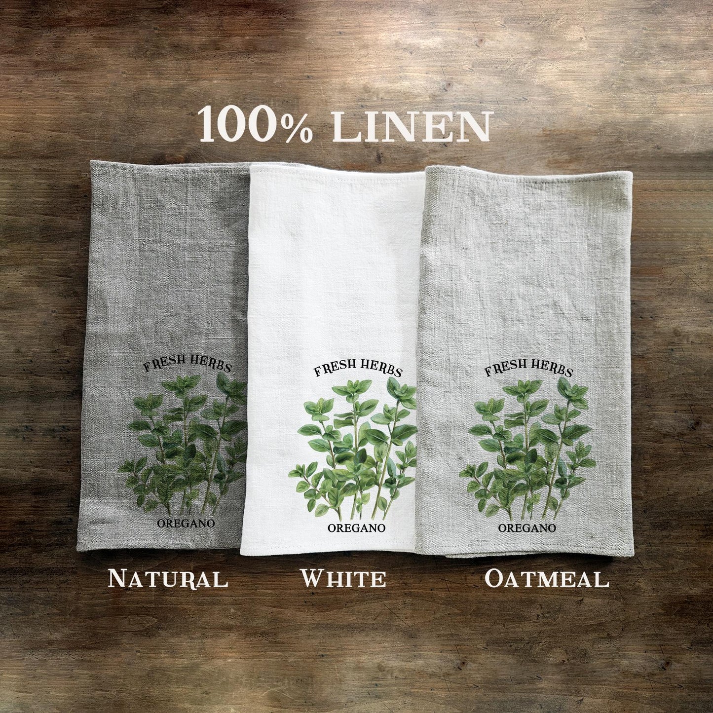 Oregano kökshandduk i linne - Franska lantliga handdukar - Diskhandduk med lantlig blommig design - grönska färska örter Köksinredning