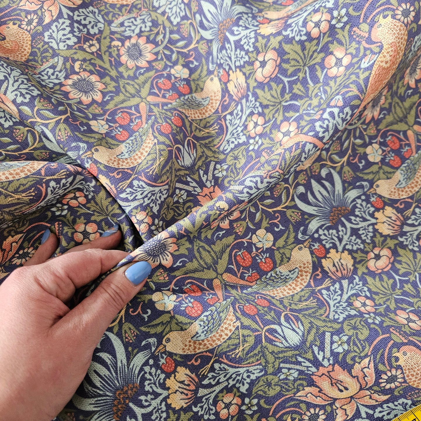 Linen foral tablecloth with birds, william Morris strawberry thief tablecloth, arts and crafts movement tablecloth