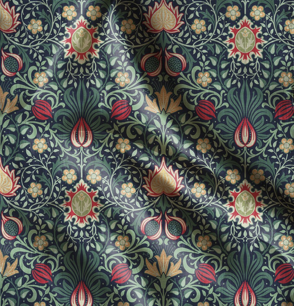 William Morris Curtain Panel Persian, Floral Botanical Blue Print Curtain Panels, Curtains for living room