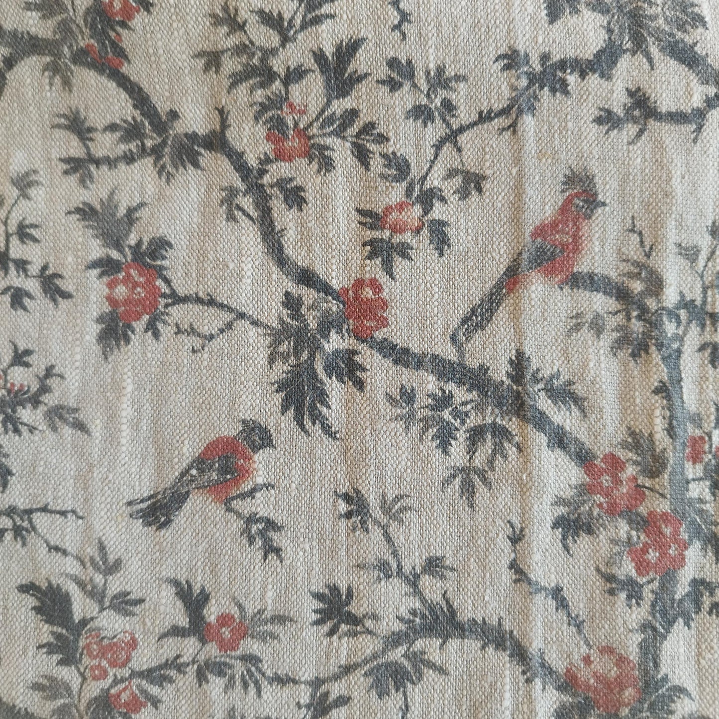 Curtains 100% Linen with botanical red black toile de jouy print PREWASHED. kitchen Living room farmhouse linen window panel