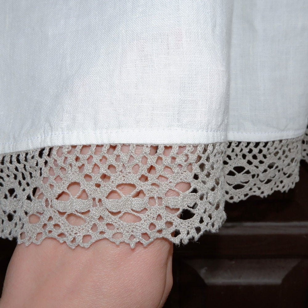 Custom size Valance WHITE with laces, Farmhouse Pure linen window treatment, Living room Cafe Kitchen window panel, farmhouse curtains