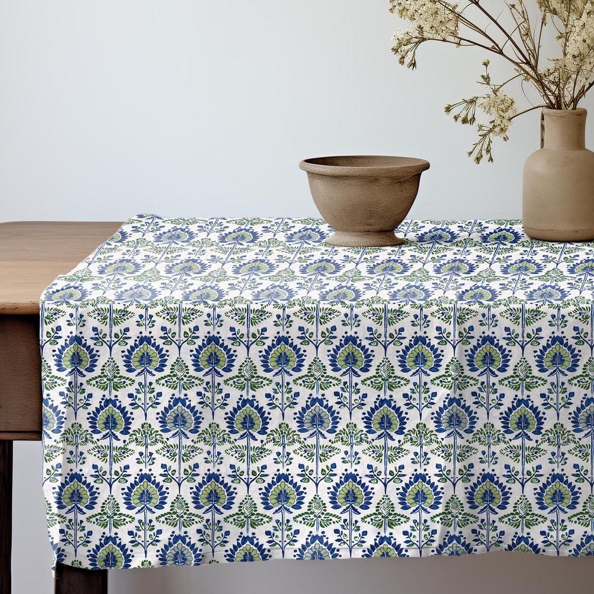 Designer Mustard brown Linen tablecloth / Holiday Tablecloth French Table Cover in Block Printed Floral Dinning Elegant Decoration