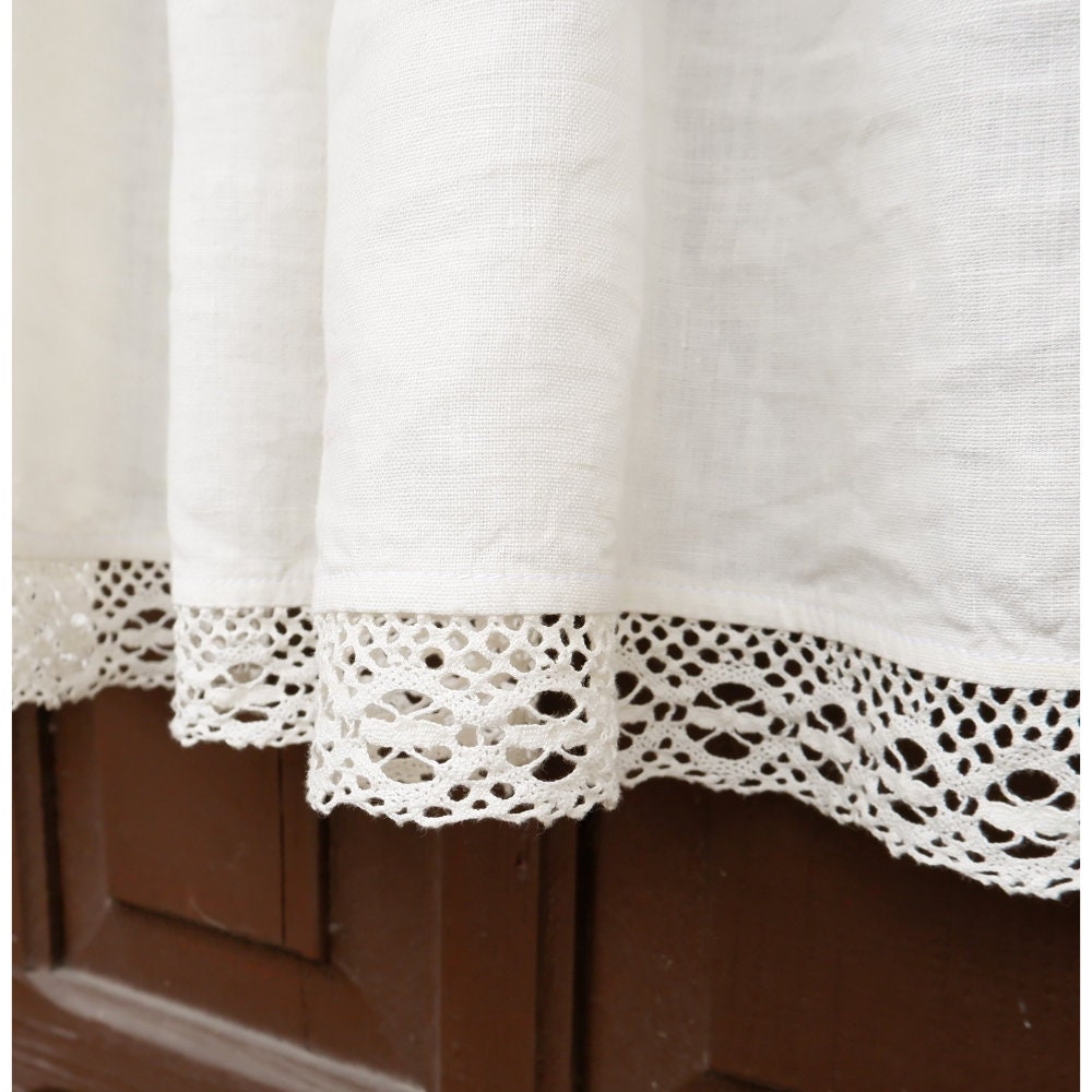 Custom size Valance WHITE with laces, Farmhouse Pure linen window treatment, Living room Cafe Kitchen window panel, farmhouse curtains