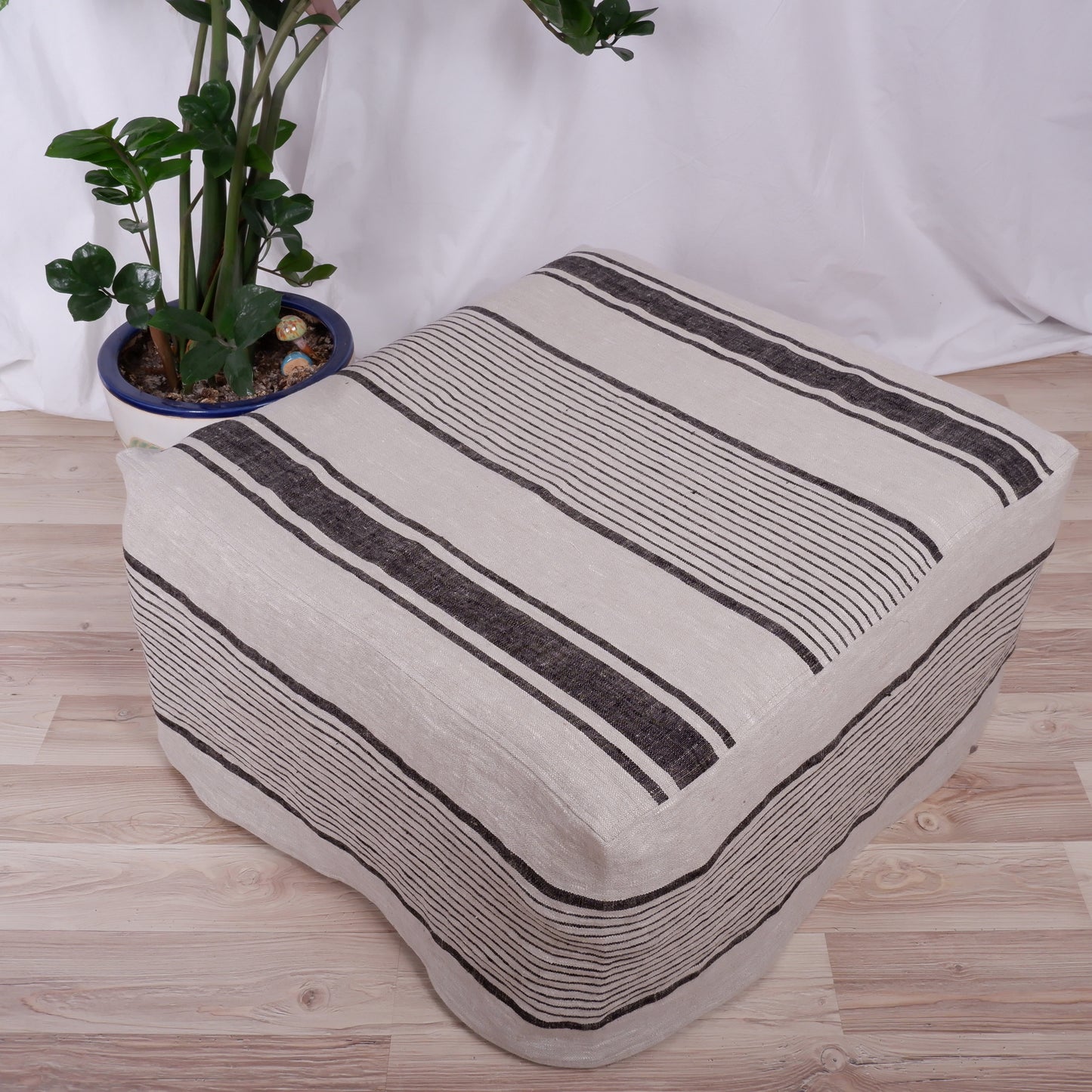french striped Ottoman slipcover, natural cover Custom ikea linen cover cube slip cover for bench pouf sofa cover customsize