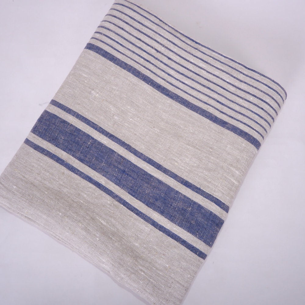 Stonewashed Natural Blanket Bedspread Bed Cover - striped flax - provence cottage coutrystyle Throw Alwayslovelinen 100% Linen