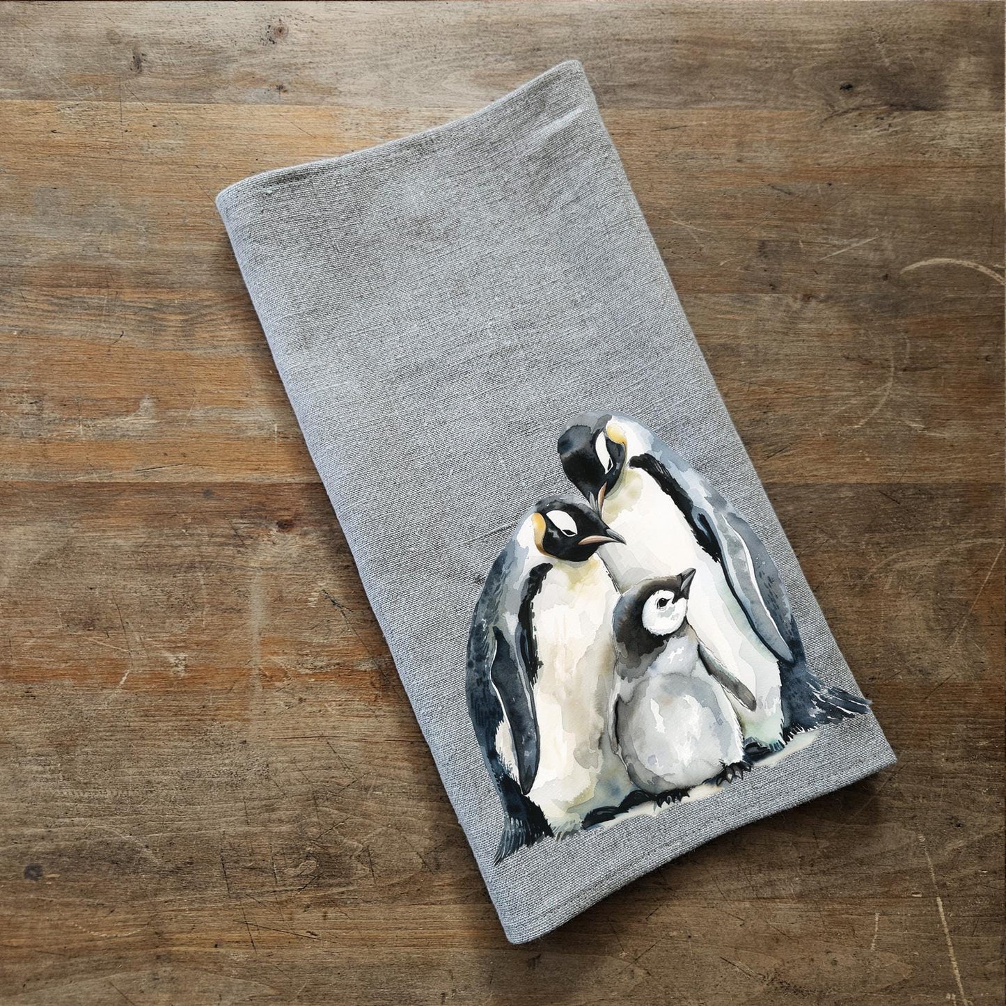 Penguins Tea Towel in linen, Hand Towels Tea Arctic wildlife, Floor sack Dish Towel Kitchen Décor Tea Towel Festive season Christmas