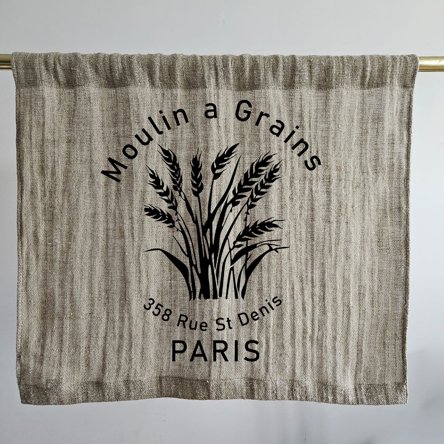 Natural grain sack Cafe Curtains, French stamp burlap Farmhous window panel, Living room Cafe Kitchen window curtain custom size