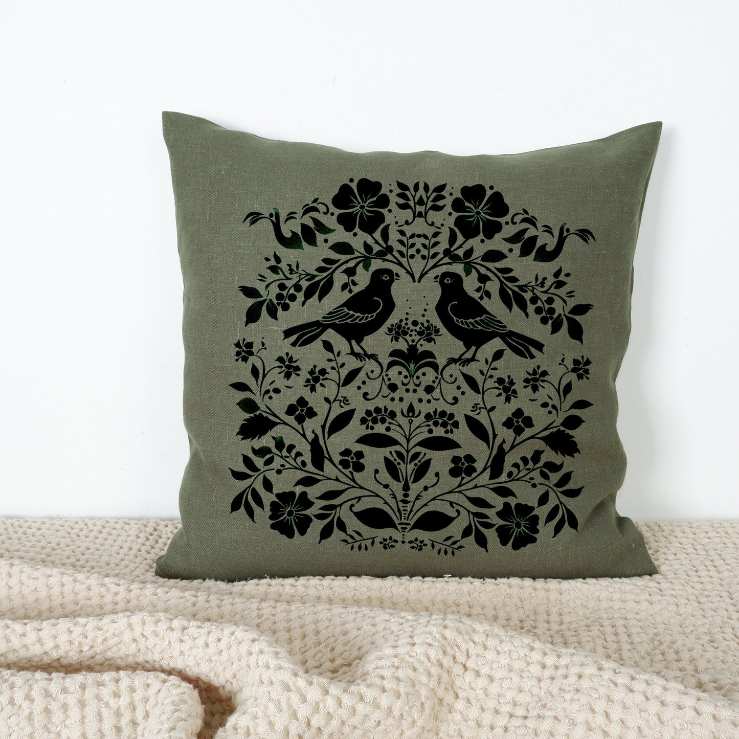 SALE LINEN Cushion cover Nordic folk art , decorative linen pillow cover , Floral Summer Woodland decor Cushion Housewarming Gift,