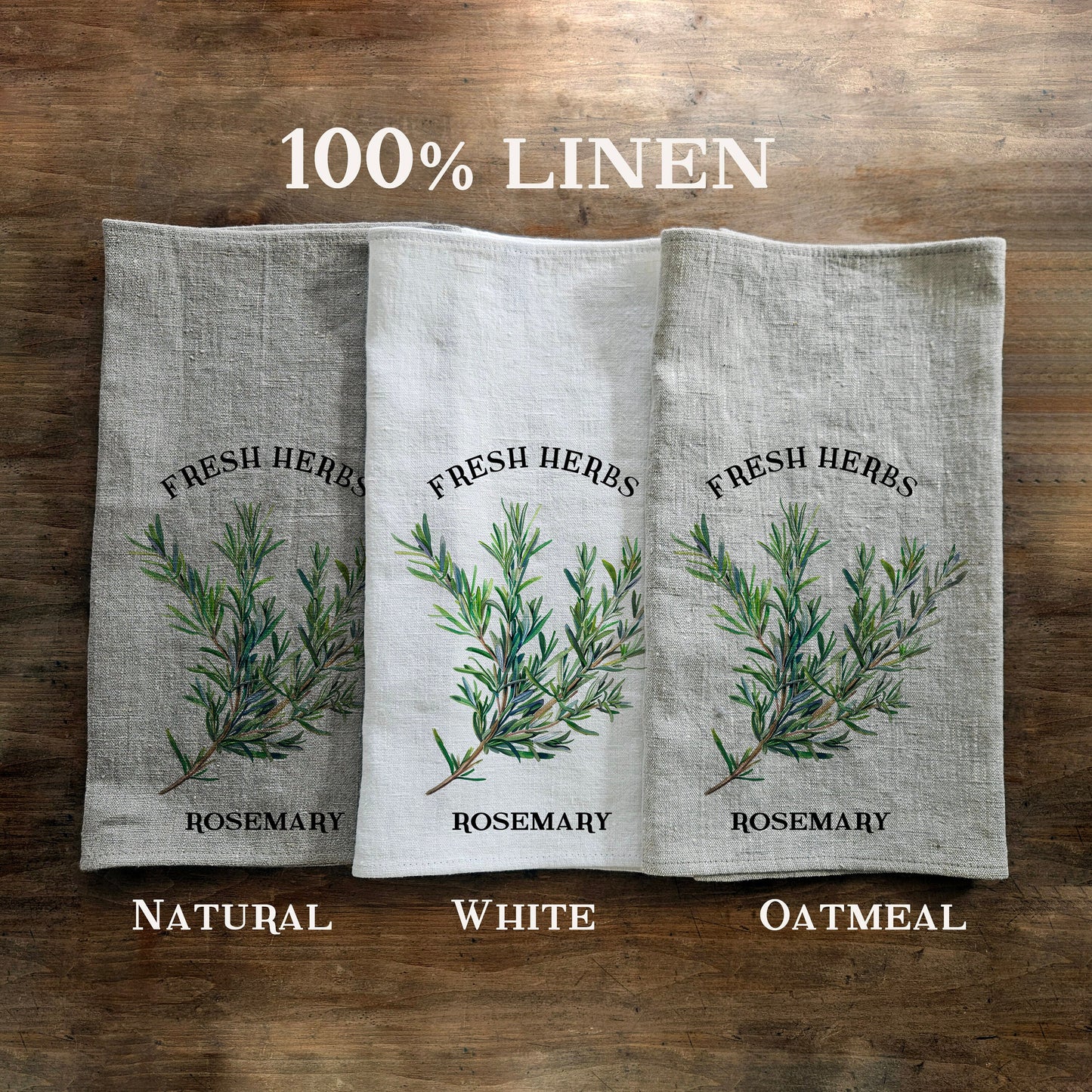Hand Towels Tea with French country herbs - Farmhouse Floral greenery Décor Kitchen Dish Tea Towel - Rosemary Floral Tea Towel in linen