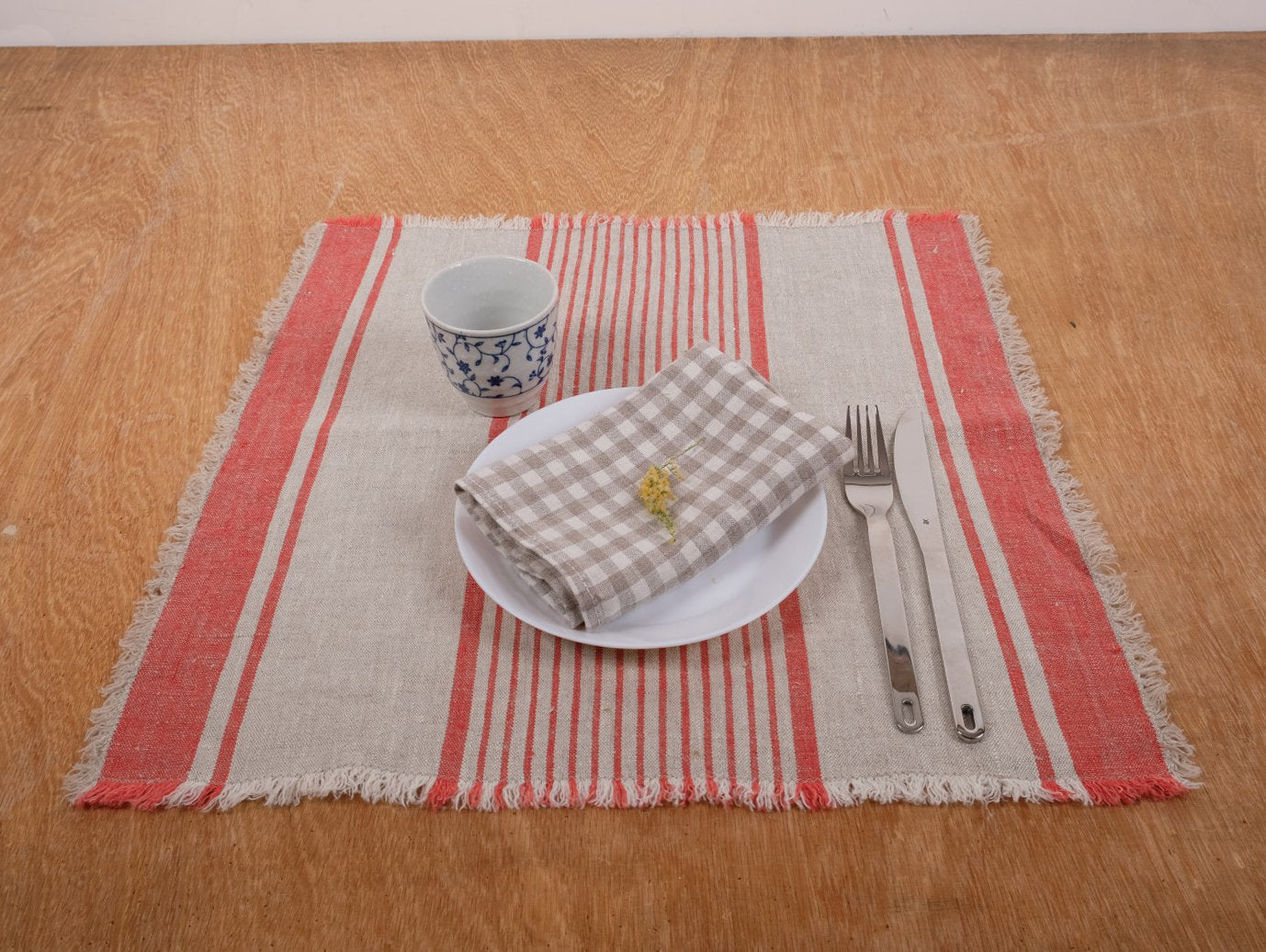 Rustic linen napkins - French grain sack linen stripes Cottage farmhouse country style Set of napkins. Stonewashed flax cloth placemats