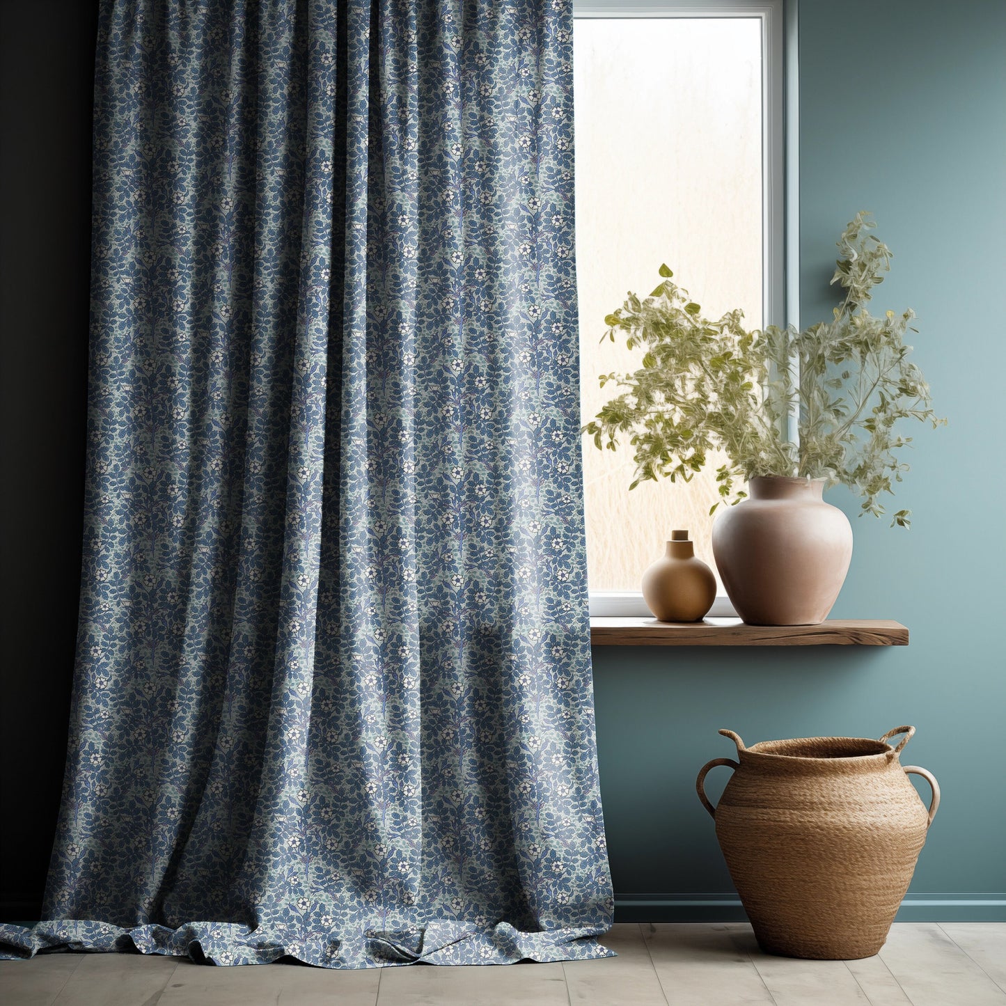 Wildroses Curtain Panel Clover, Maurice Pillard Verneuil Floral blue Print Curtain Panels in custom size, Botanical Curtains for living room