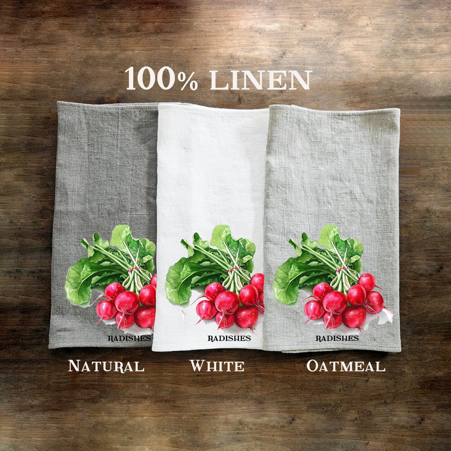 Radishes kitchen Tea Towel in linen, Botanical hand Towels Tea in linen, vegetable Dish Towel Kitchen Décor Tea Towel in linen
