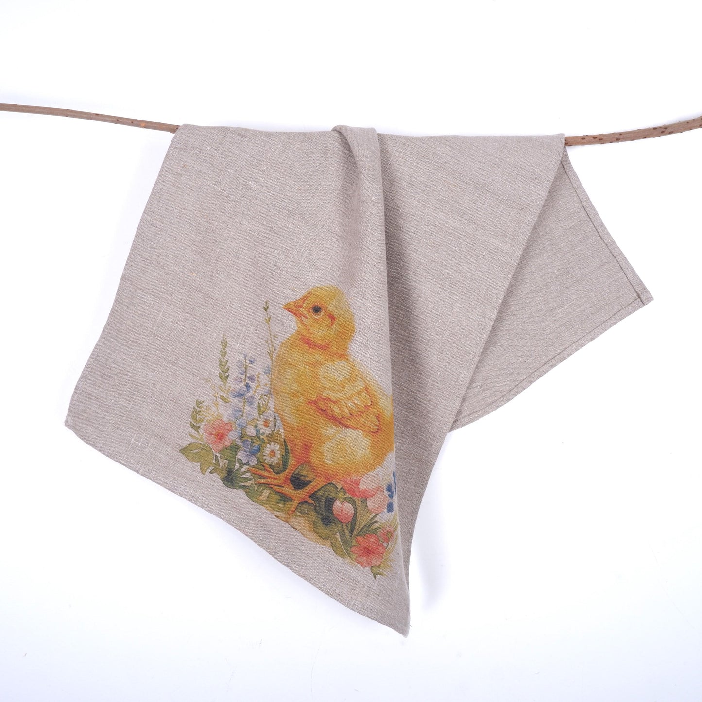 Little Chicken Floral Tea Towel in linen - Easter Hand Towels Tea - Farmhouse Floral Dish Towel - Kitchen Décor Easter Kitchen Tea Towel
