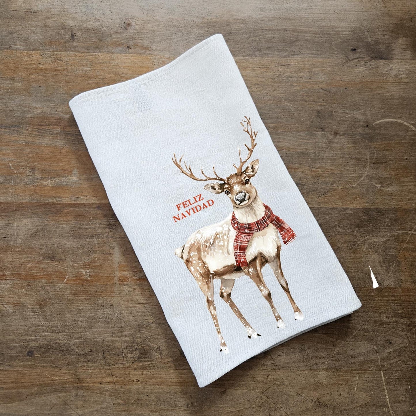 Christmas Tea Towel in linen, Reindeer Hand Towels Tea in linen Dish Holiday Kitchen Décor Feliz Navidad Frohe Weinachten Merry Christmas