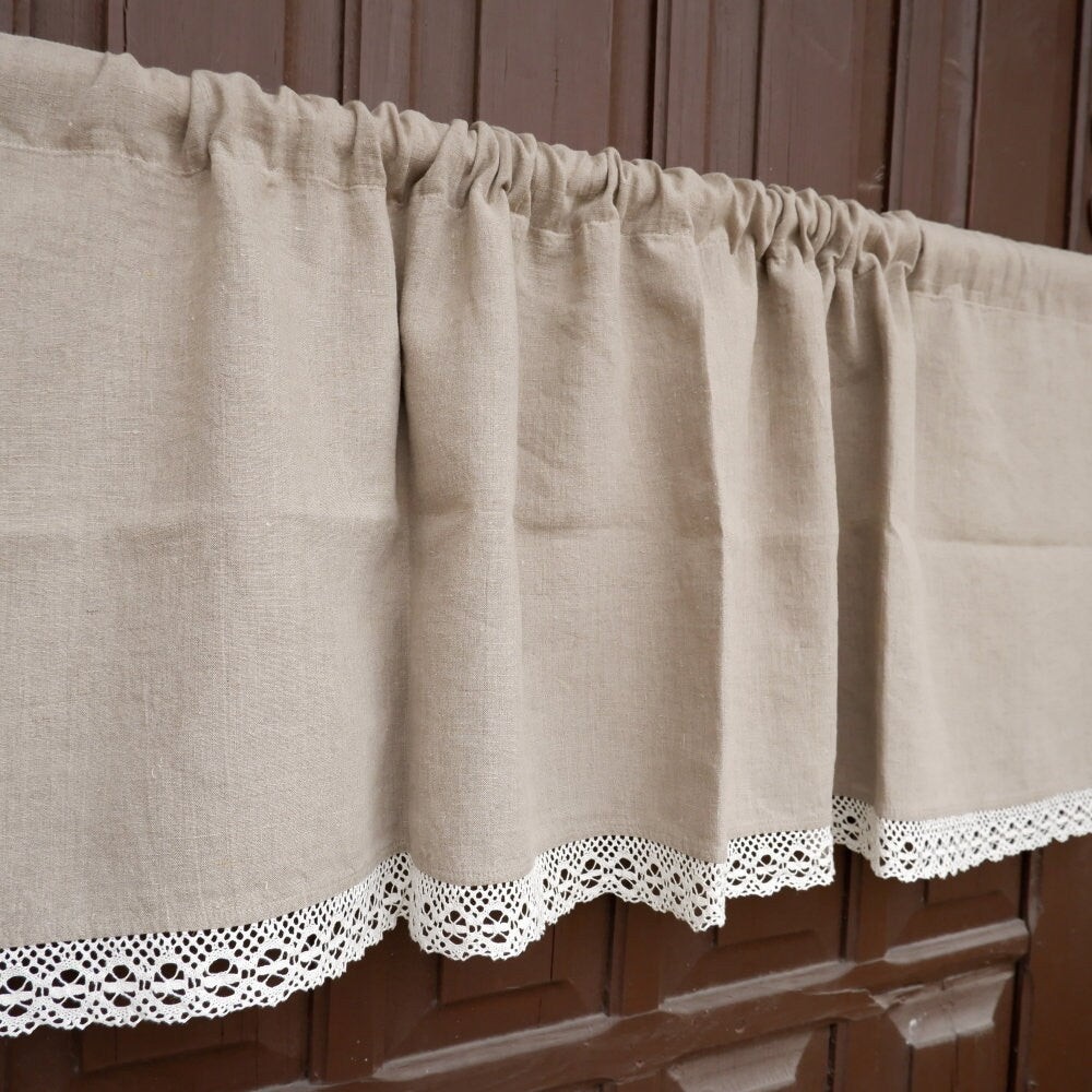 Custom size Valance natural with laces, Farmhouse Pure linen window treatment, Living room Cafe Kitchen window panel, farmhouse curtains