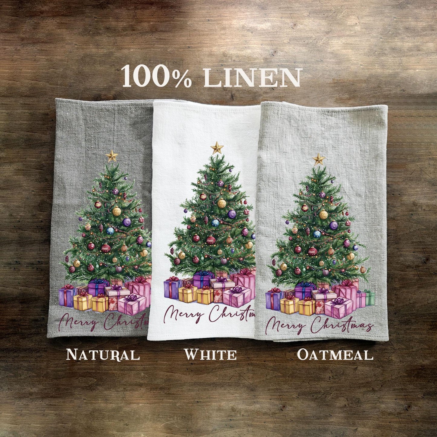 Christmas tree Tea Towel in linen, Holiday decor hand Towels Tea in linen, Merry Christmas Dish Towel Kitchen Décor Tea Towel in linen