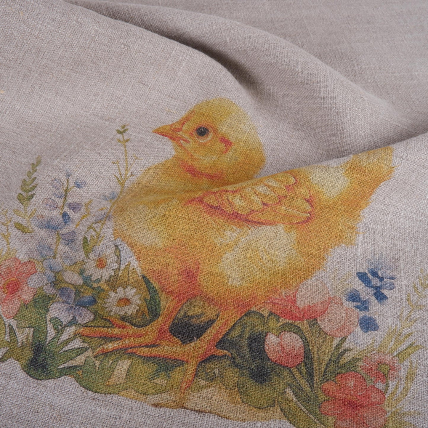 Little Chicken Floral Tea Towel in linen - Easter Hand Towels Tea - Farmhouse Floral Dish Towel - Kitchen Décor Easter Kitchen Tea Towel