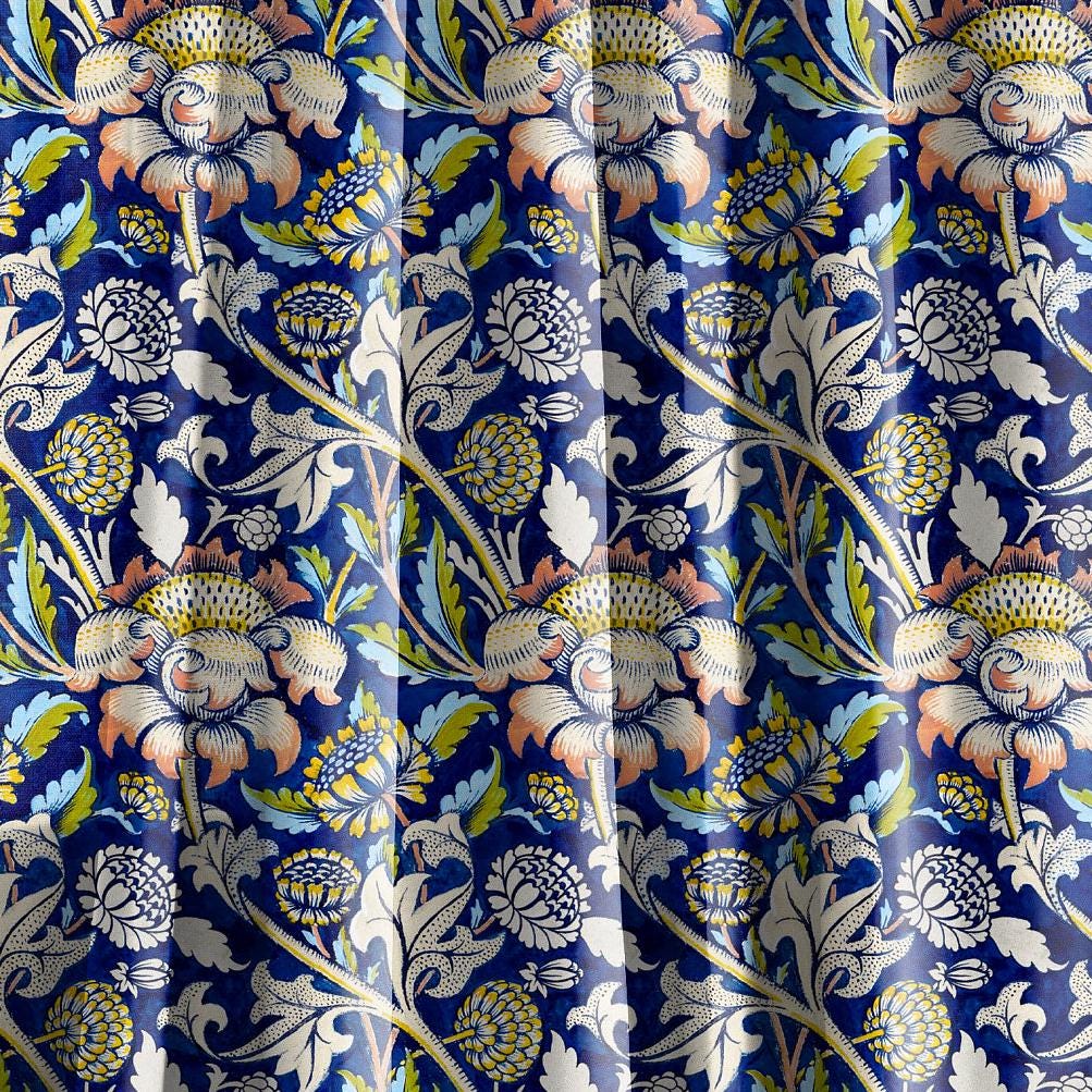 William Morris Curtain WEY, Floral Botanical Blue Print Curtain Panels, Curtains for living room