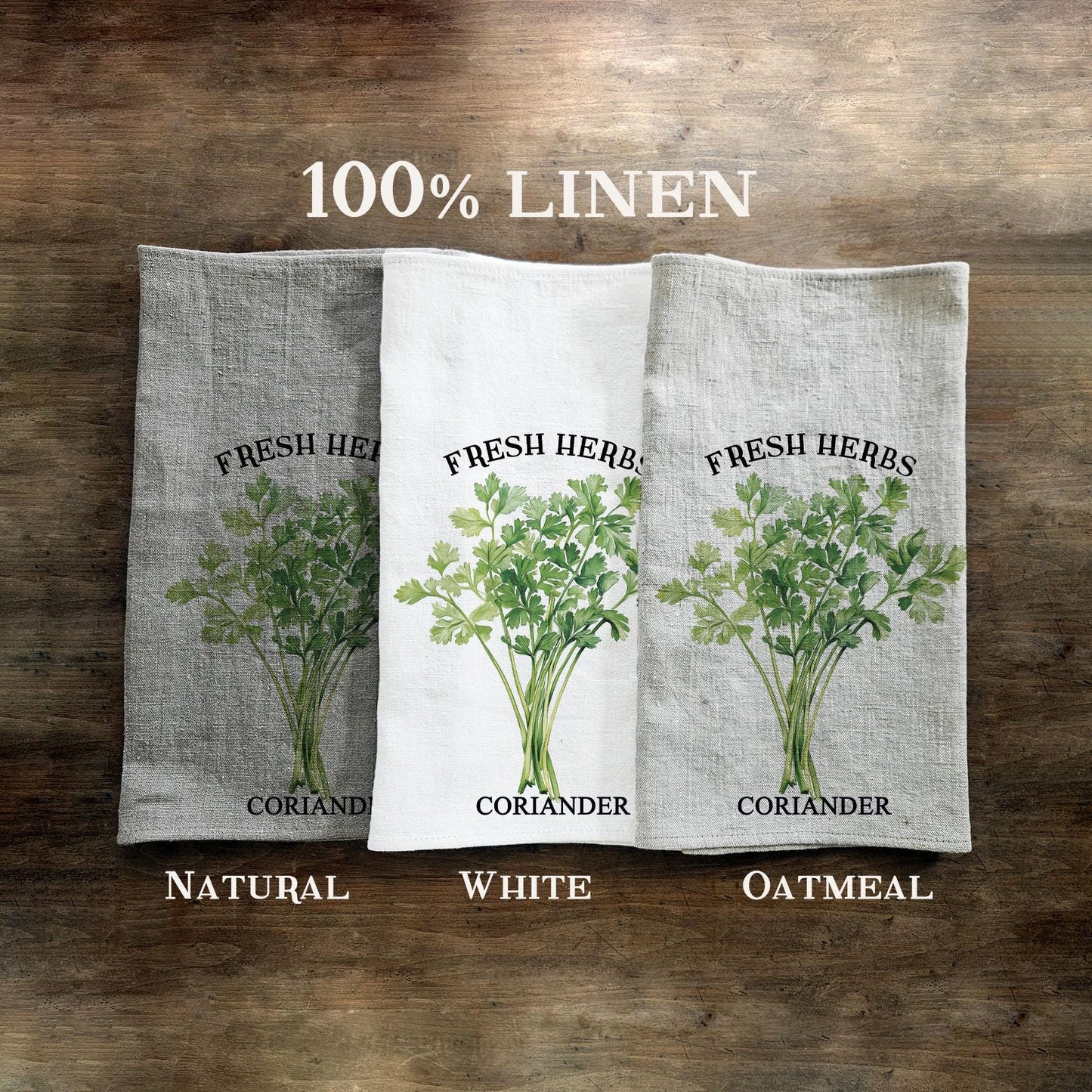 Coriander herbs Tea Towel in linen - Hand Towels Tea - Farmhouse Floral Dish Towel - greenery frech herbs Kitchen Décor