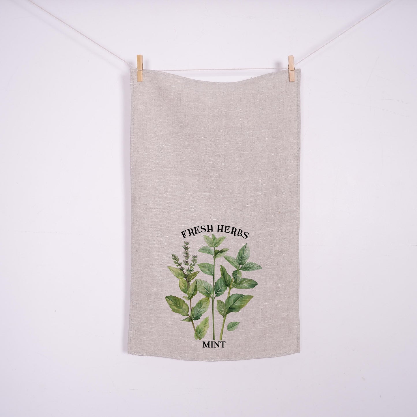 Mint Kitchen Towel in linen - fresh herbs Hand Towels Tea - Farmhouse Floral Dish Towel - greenery French country Provance Kitchen Décor
