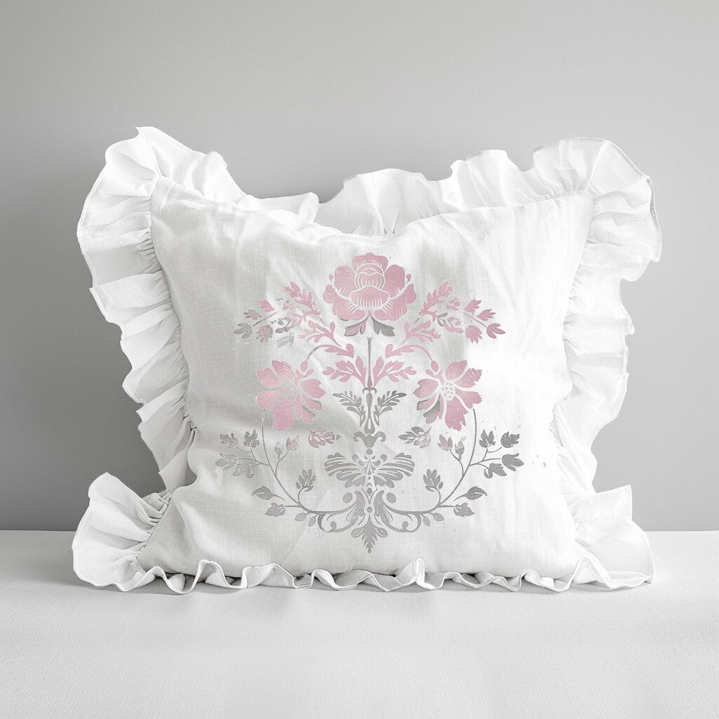 Shabby Floral Ruffle Linen Pillow Cover, French Provence Country Neutral Beige Cushion, French Antiques Harmhouse Cottage Chic Swedish