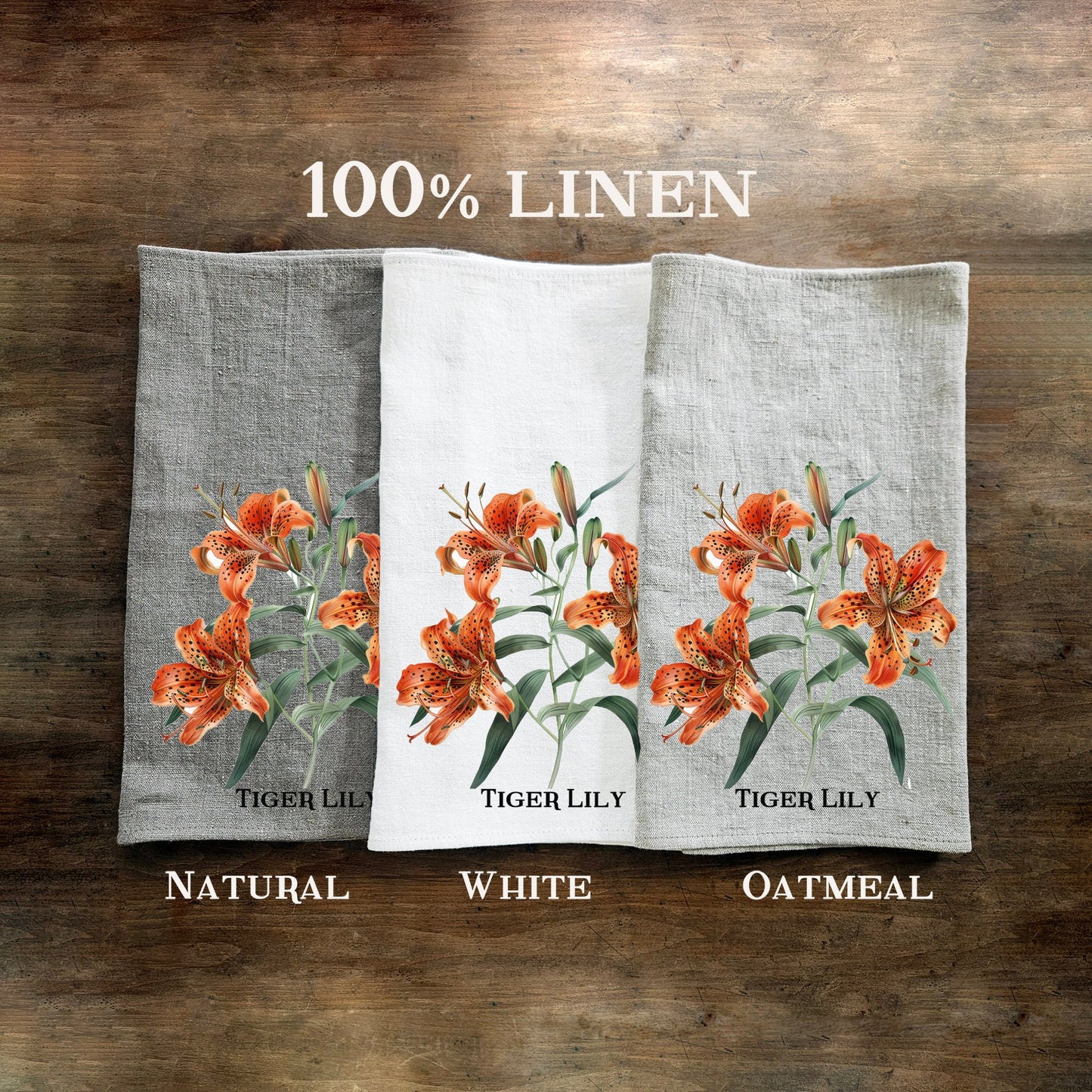 Tiger lily floral Tea Towel in linen, Botanical Hand Towels Tea in linen, lilly flowers linen Dish Towel Kitchen Décor Tea Towel in linen