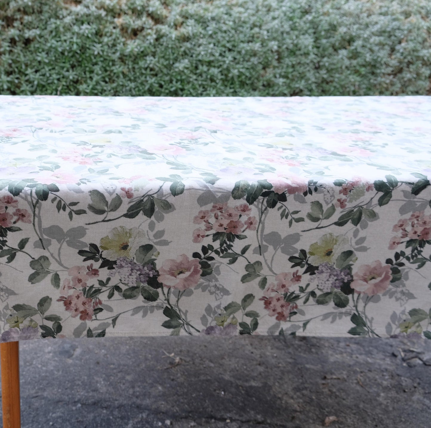 100% Linen tablecloth FLORAl beige French table cloth rustic rectangle square oval country - botanical linen tablecloth in custom size