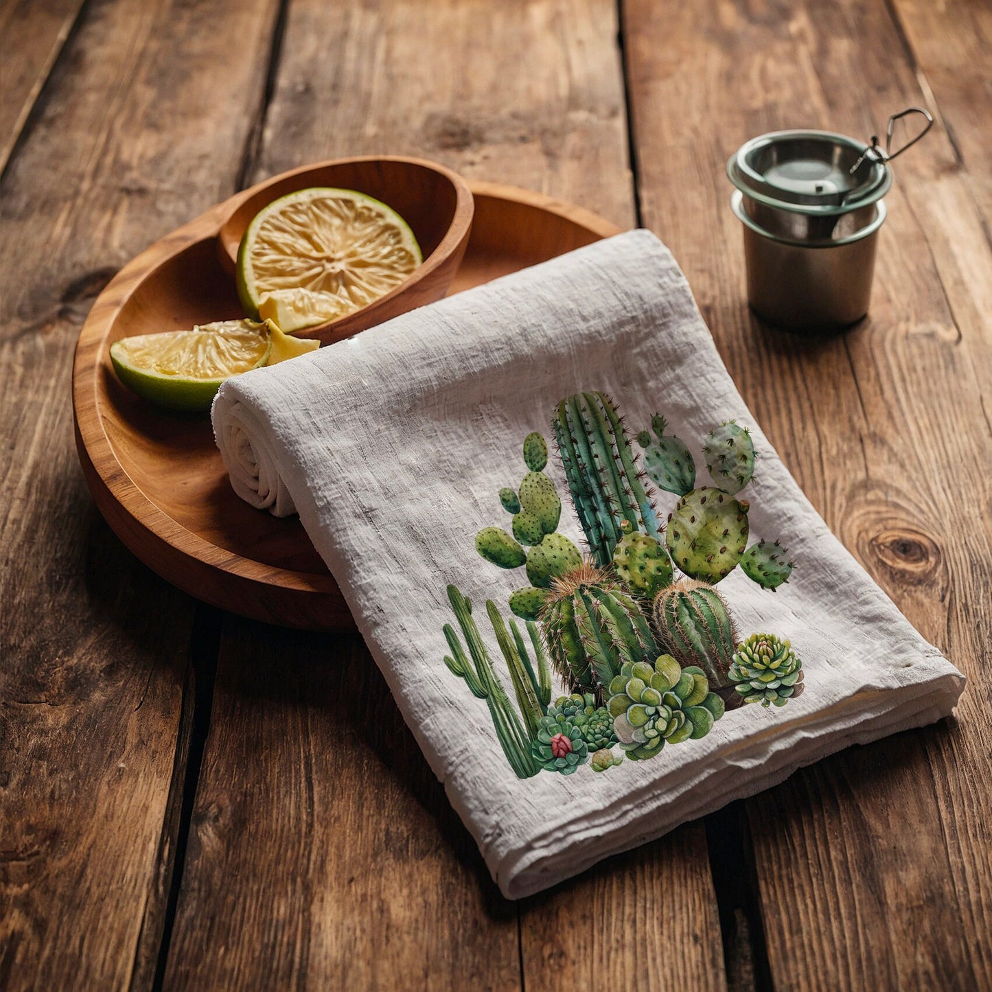 Tea Towel in linen Cactus, white Hand Towels Tea, Farmhouse Dish Towel, Kitchen Décor Tea Towel