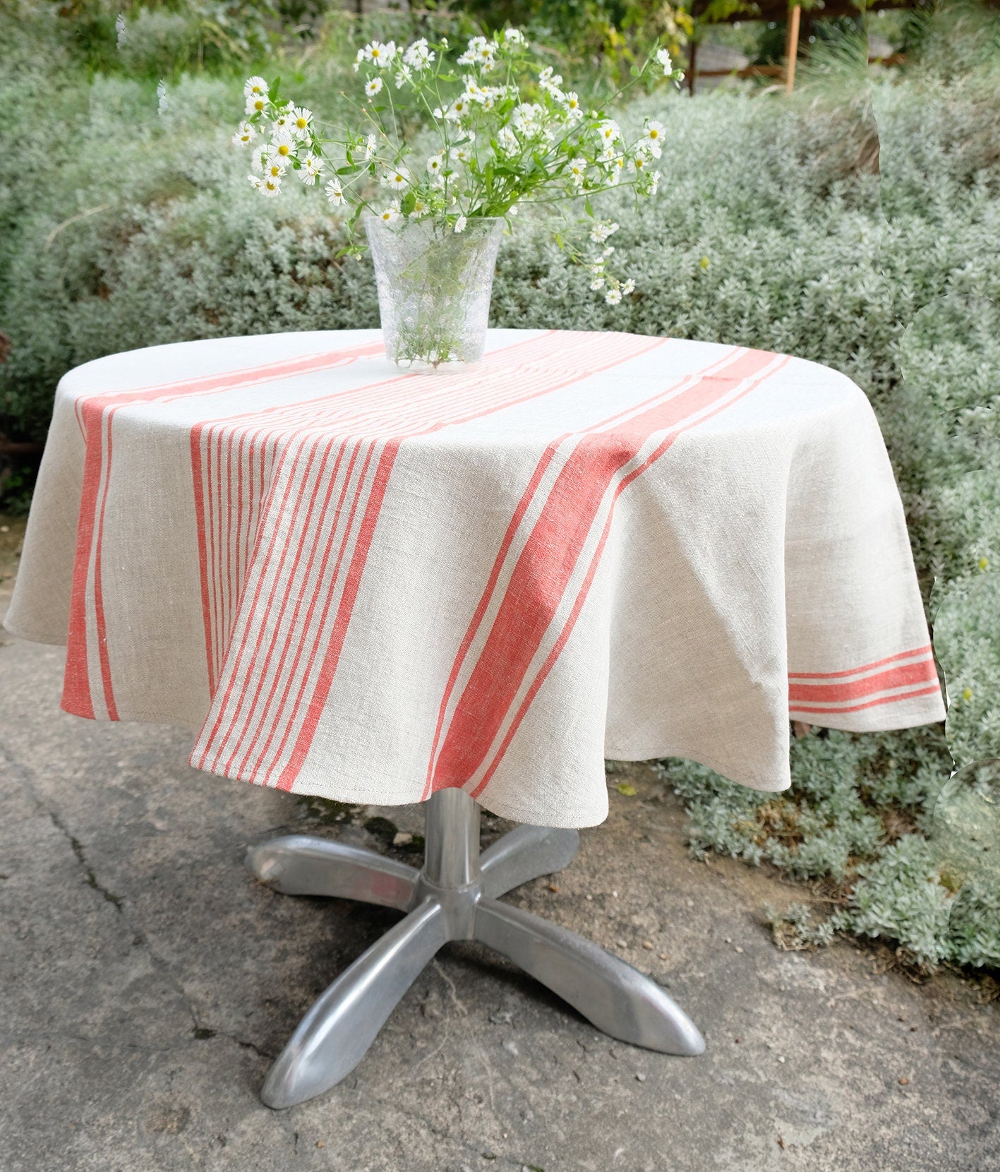 100% Linen Tablecloth Handmade Round Oval Village navy