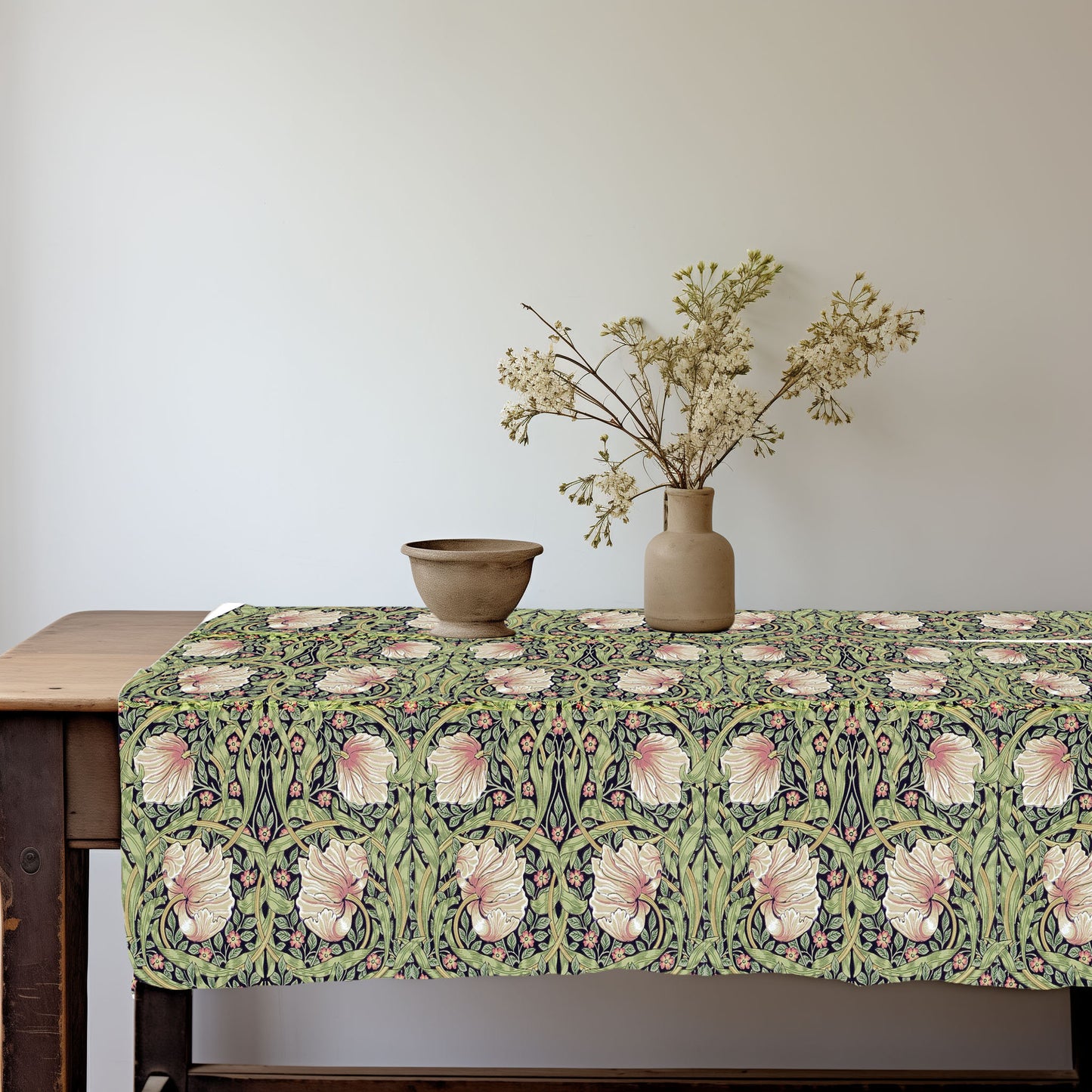 Linen foral tablecloth william Morris pimpernel, arts and crafts movement tablecloth Victorian style