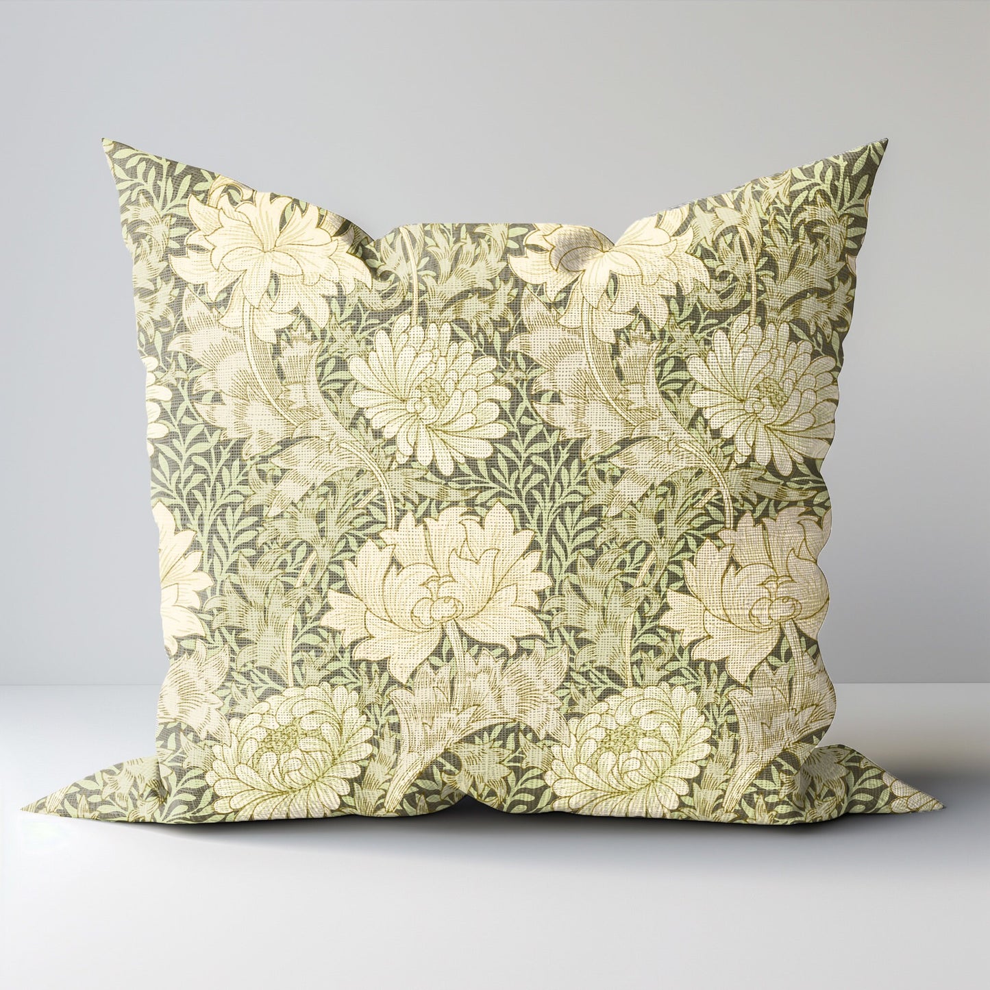 Designerörngott i linne med tryck av William Morris krysantemum, Art and Crafts örngott på linne för viktorianskt lantligt hem