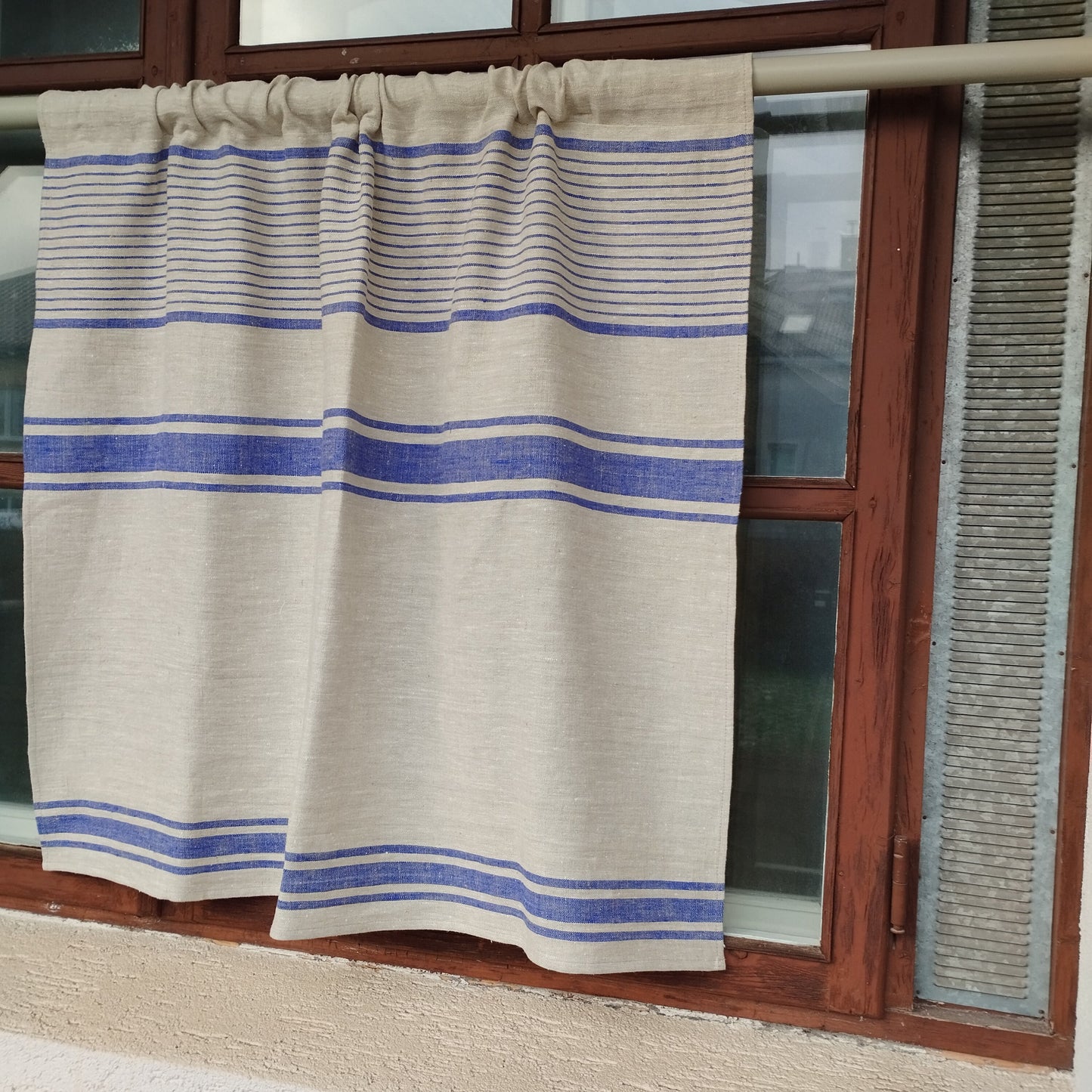 Ticking Valance - grey blue - Farmhouse Pure linen window treatment - Living room Cafe Kitchen window panel - Grain sack farmhouse curtains