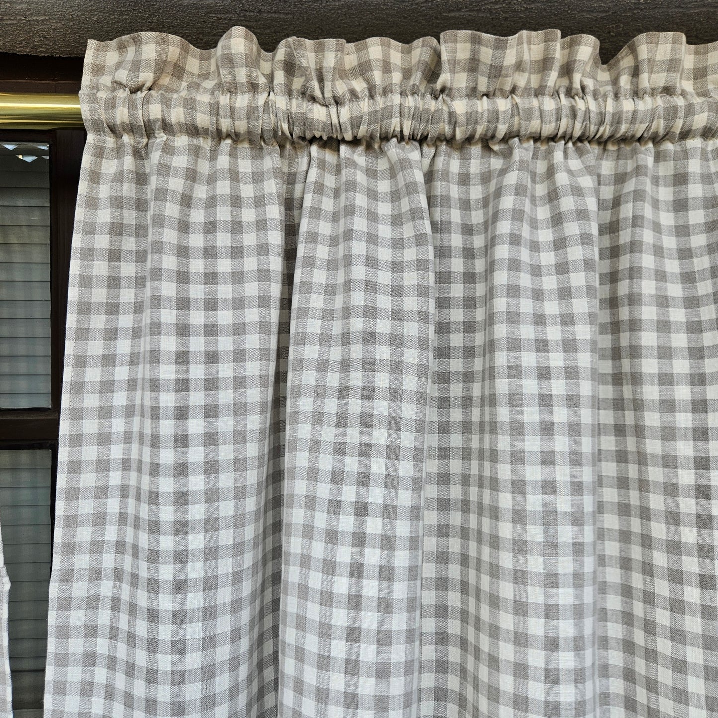 Natural linen Cafe Curtains in classic gingham, custom size Farmhous window panel, Living room Cafe Kitchen window curtain custom size