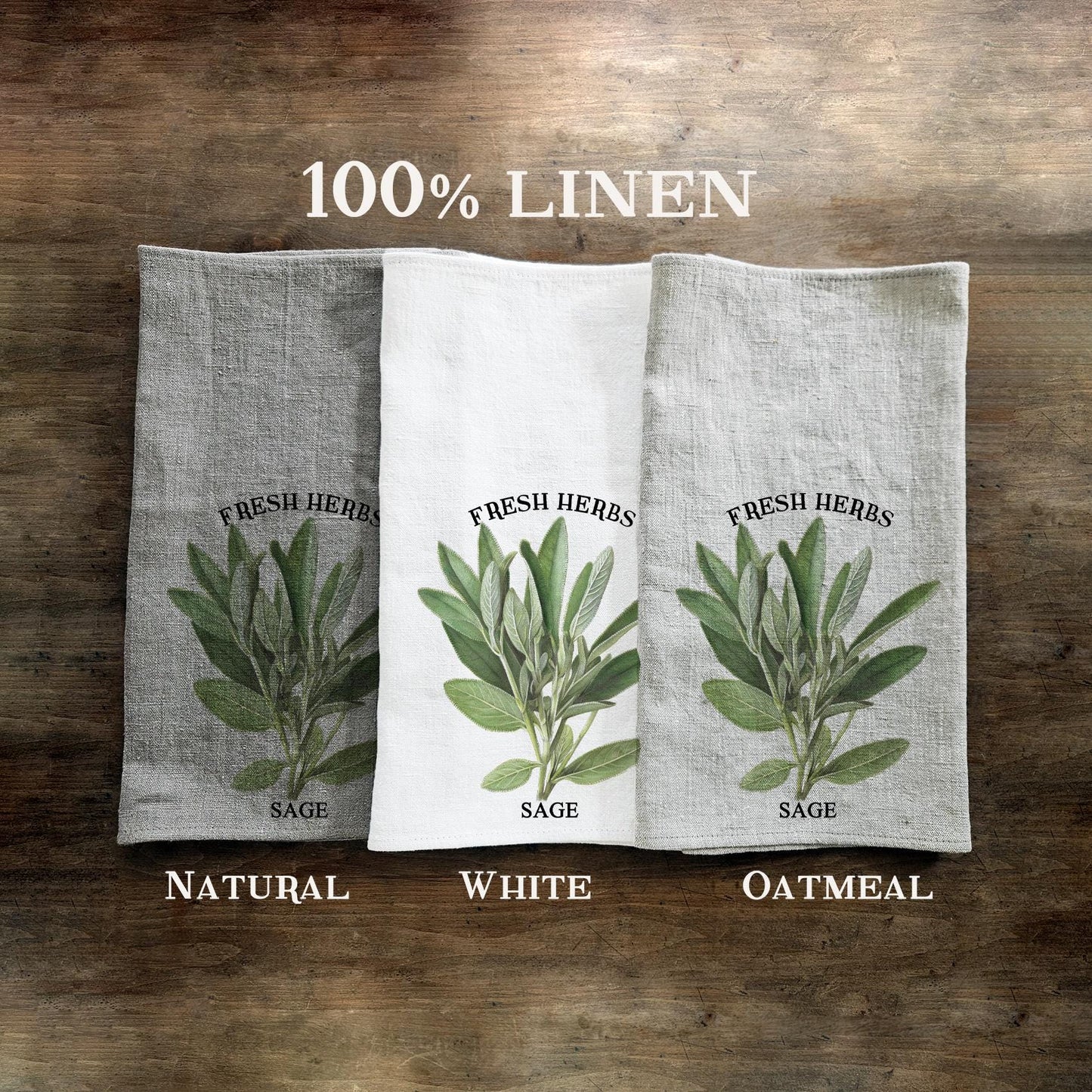 Sage herbs Tea Towel in linen - Hand Towels Tea - Farmhouse Floral Dish Towel - greenery frech herbs Kitchen Décor