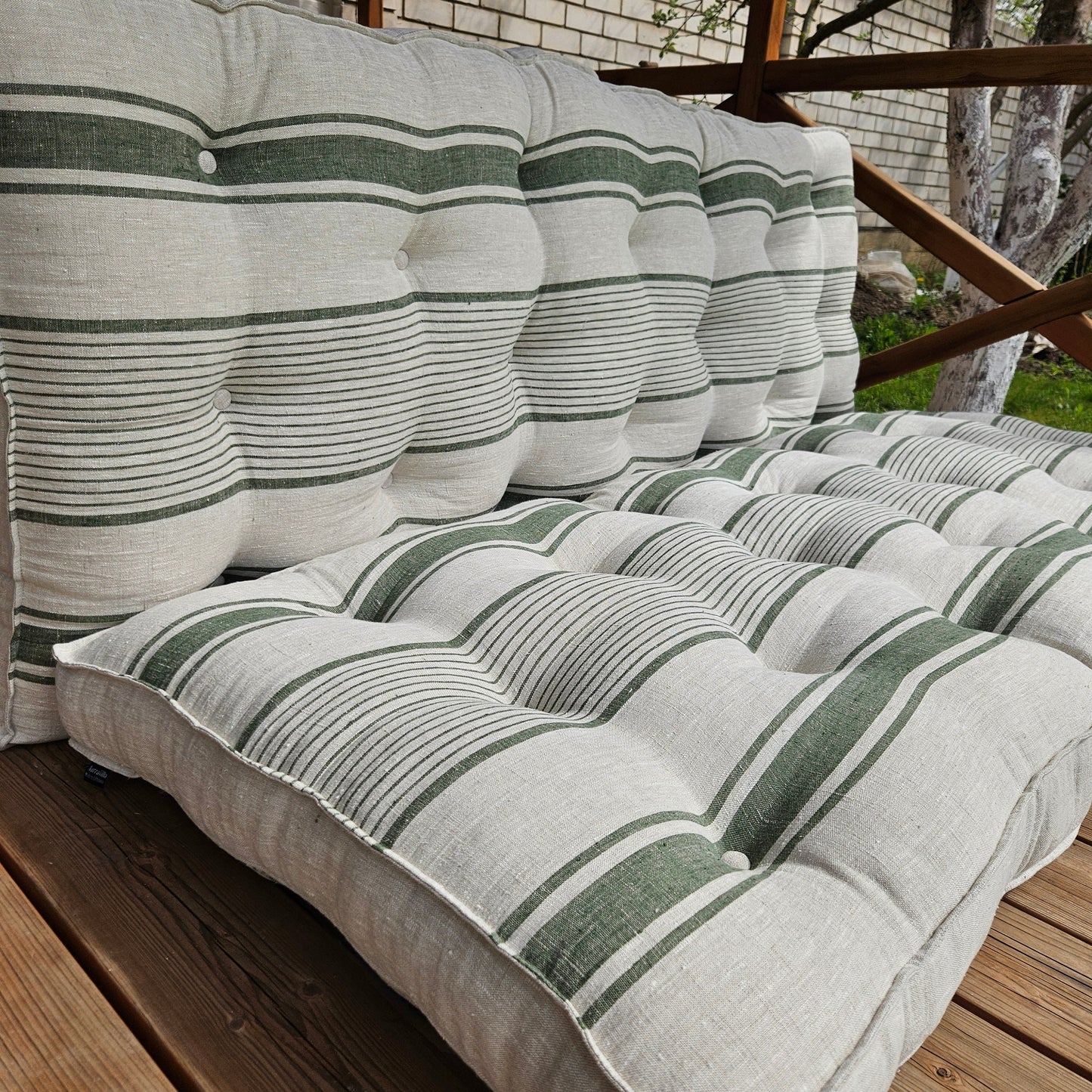 French striped linen floor cushion in Custom size, Linen french cushion, shikibuton thick mat Shiki futon filled organic fiber filler