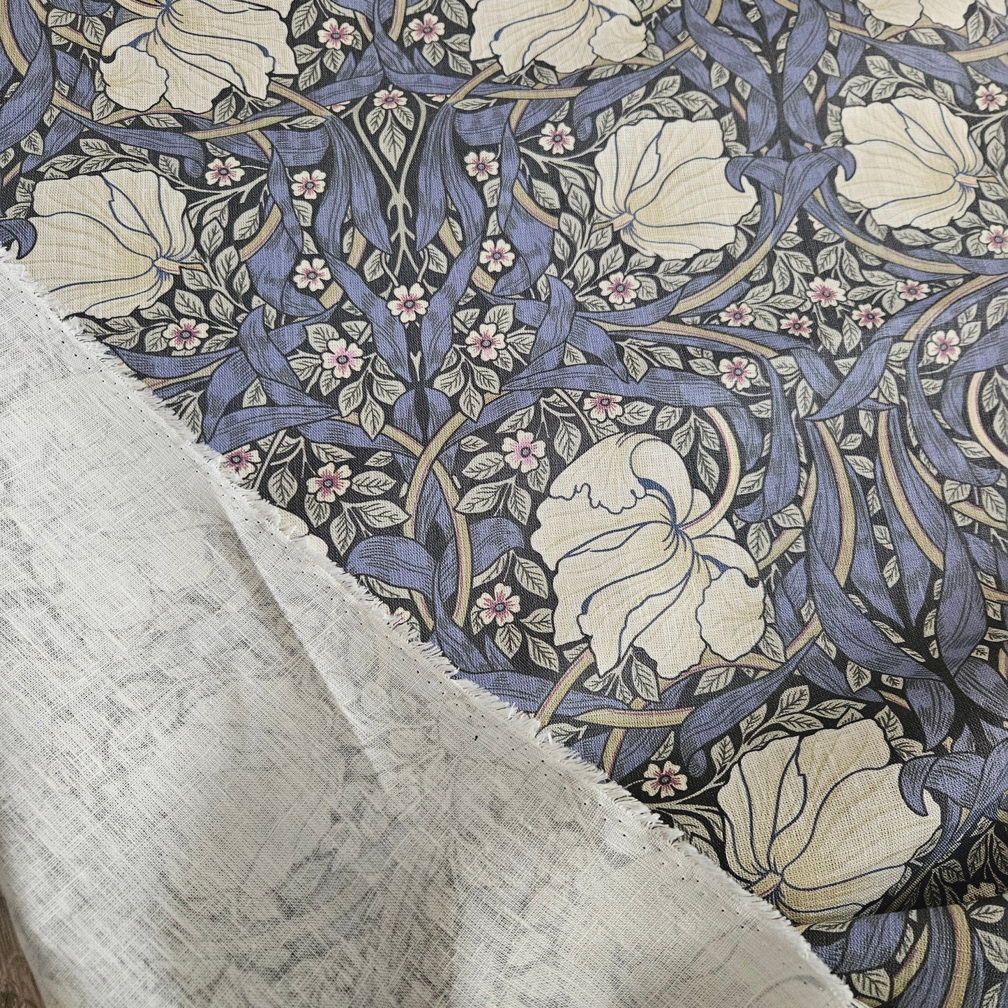 Linen foral tablecloth with birds, william Morris pimpernel tablecloth, arts and crafts movement tablecloth Victorian style