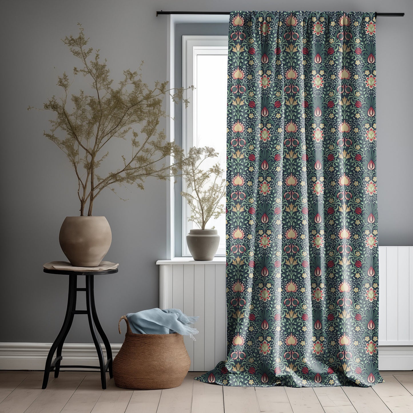 William Morris Curtain Panel Persian, Floral Botanical Blue Print Curtain Panels, Curtains for living room