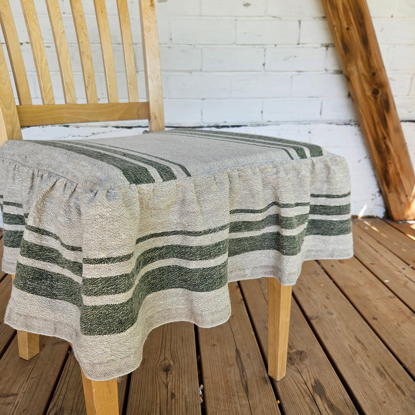 Linen Seat Cushion striped with ties - Striped Chair Pad Pillow - Natural French Style Heavy Weight 100% Linen Fabric french striped