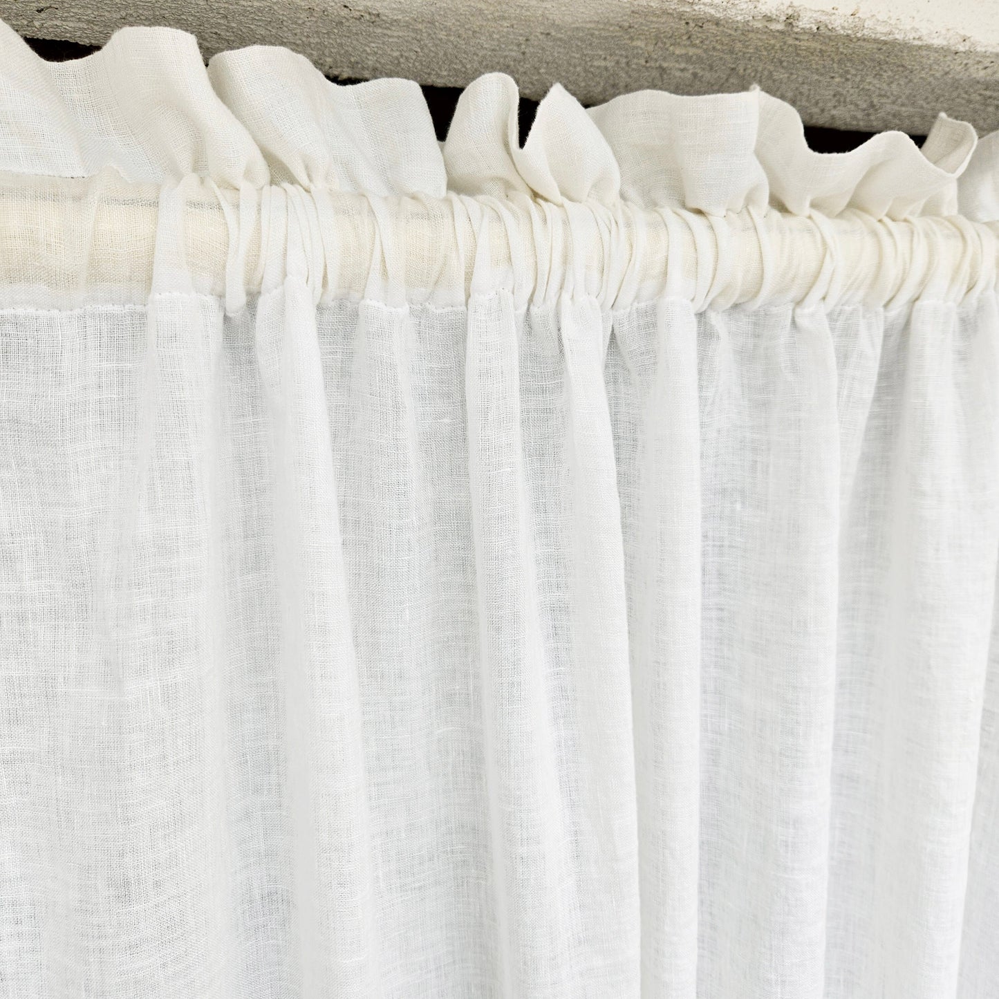 White linen Cafe Curtains in sheer linen, kitchen curtains with top and bottom rod pocket Farmhous window panel, window curtain custom size