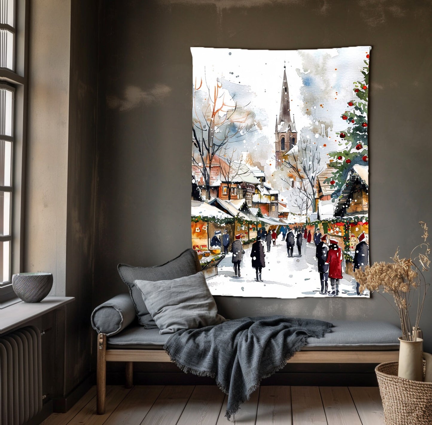 Christmas tree Tapestry wall tapestry, Christmas decor Holiday tapestry, 100% linen
