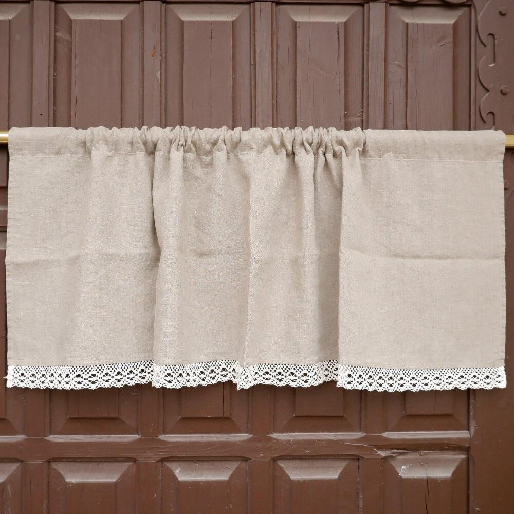 Custom size Valance natural with laces, Farmhouse Pure linen window treatment, Living room Cafe Kitchen window panel, farmhouse curtains