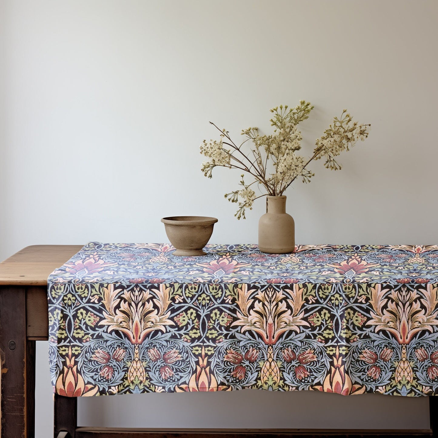 Linen foral tablecloth william Morris Snakeshean, arts and crafts movement tablecloth Victorian style