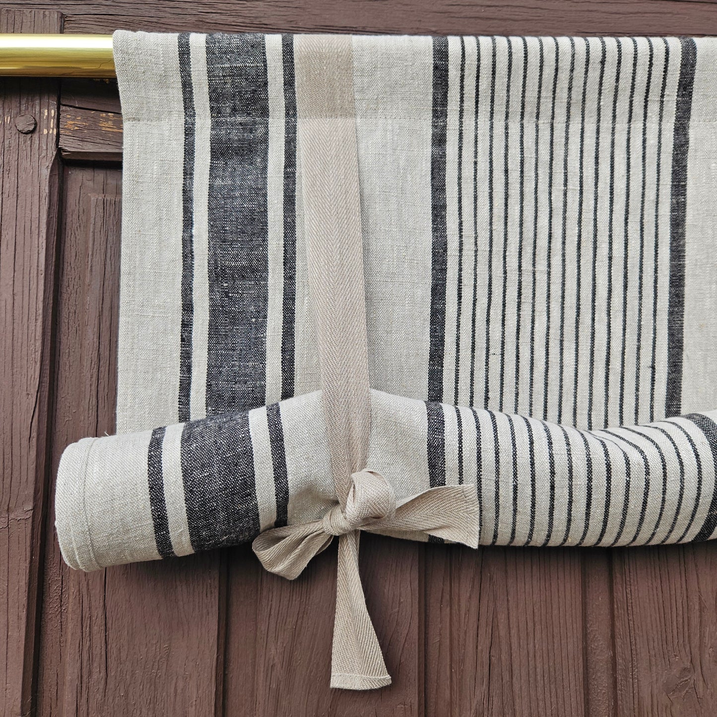 Striped Linen curtains valance with tie up , french farmhouse kitchen door curtains in custom size