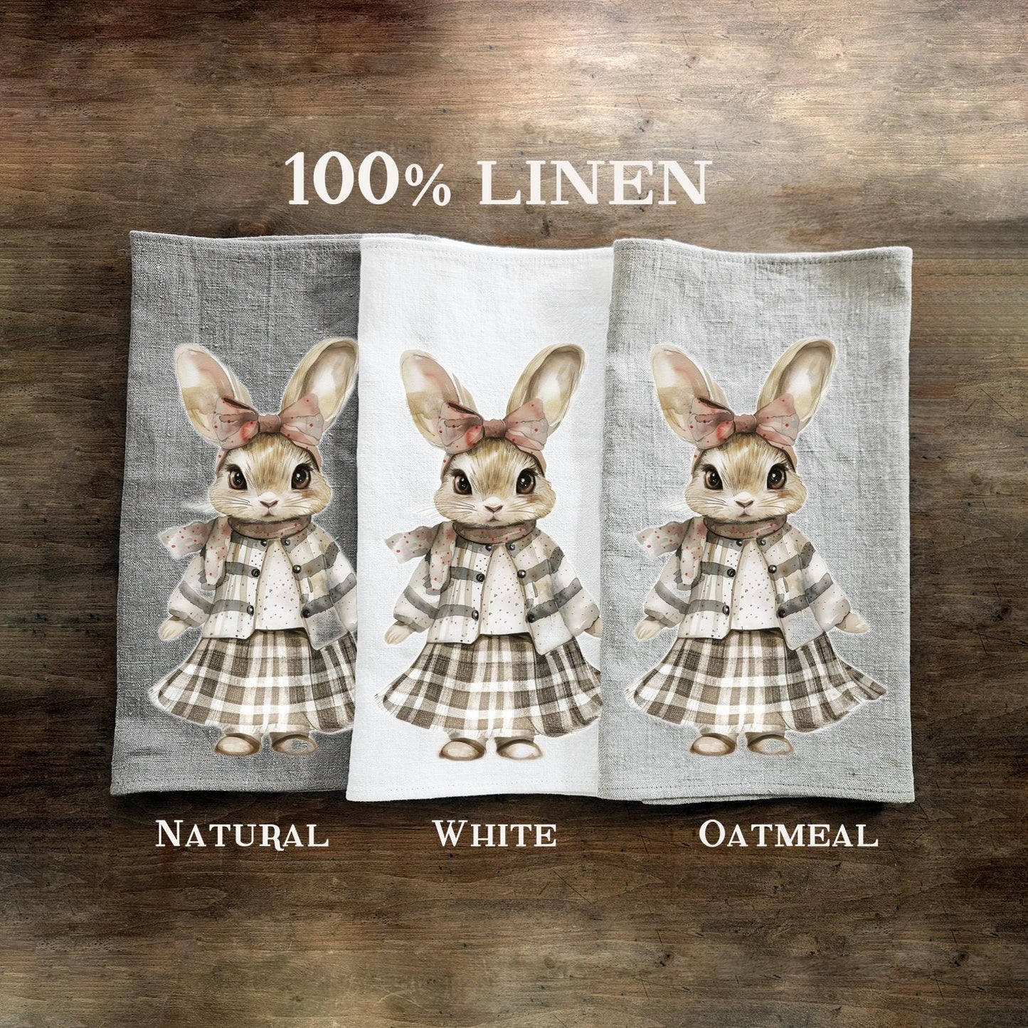 Bunny Tea Towel in linen - baby rabbit Hand Towels Tea - Farmhouse Floral Dish Towel - Kitchen Décor Easter Kitchen Tea Towel