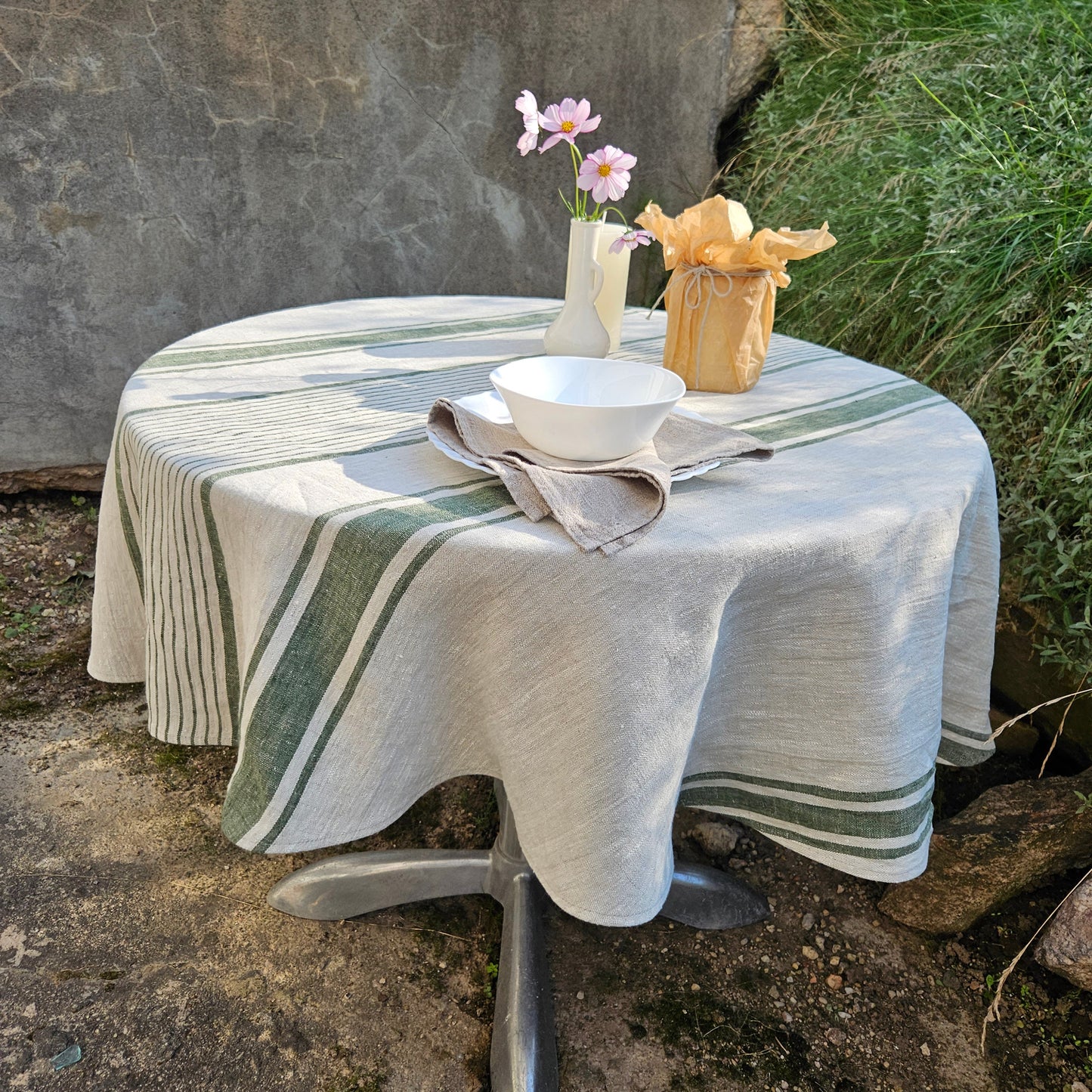 100% Linen Tablecloth Handmade Round Oval - Village green