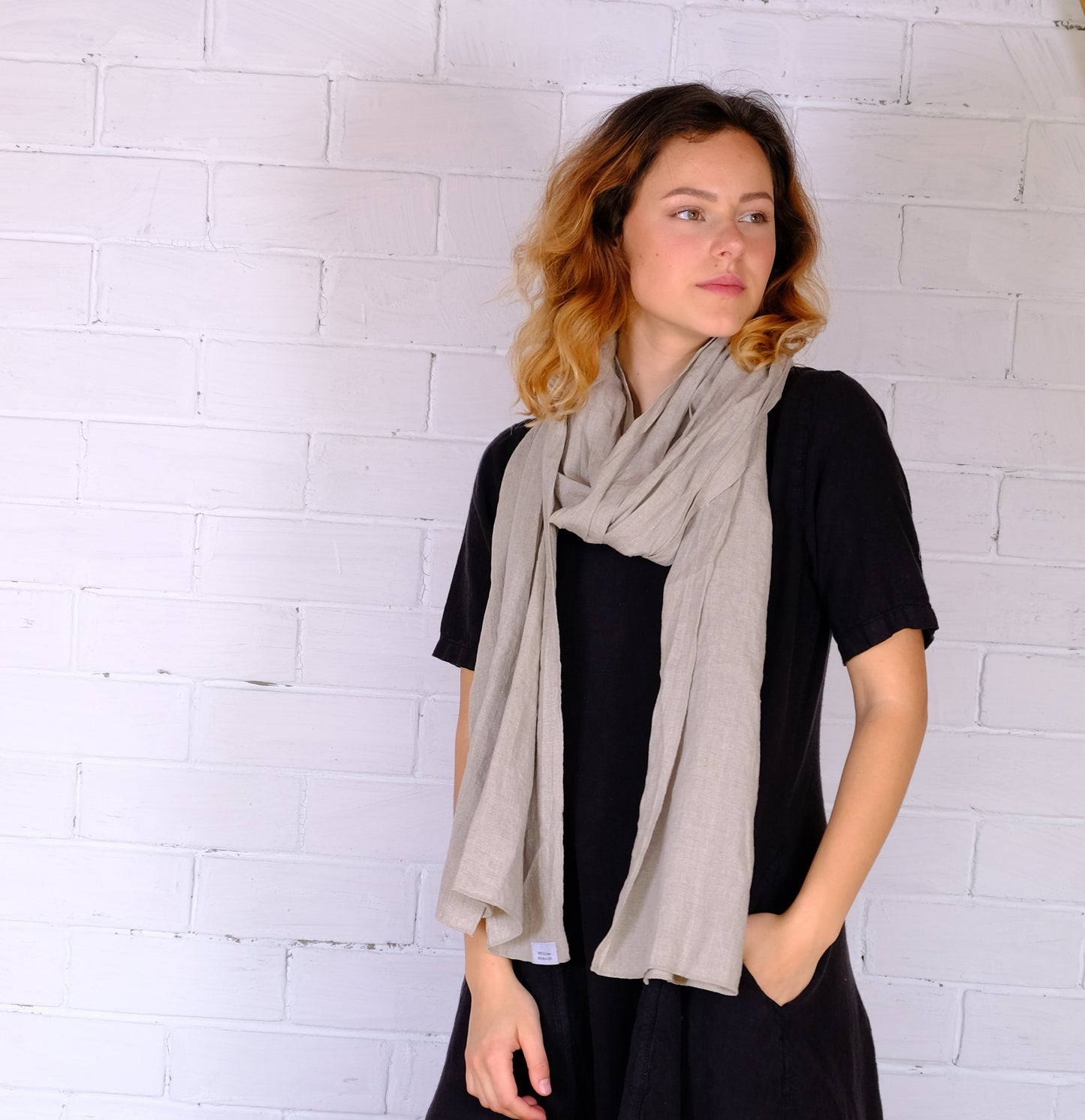 Grey Linen Scarf, undyed organic pure linen scarf, unisex linen scarves. Gift ideas. Pure linen. Natural flax