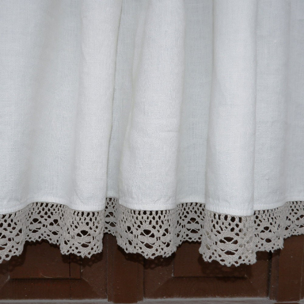 Custom size Valance WHITE with laces, Farmhouse Pure linen window treatment, Living room Cafe Kitchen window panel, farmhouse curtains