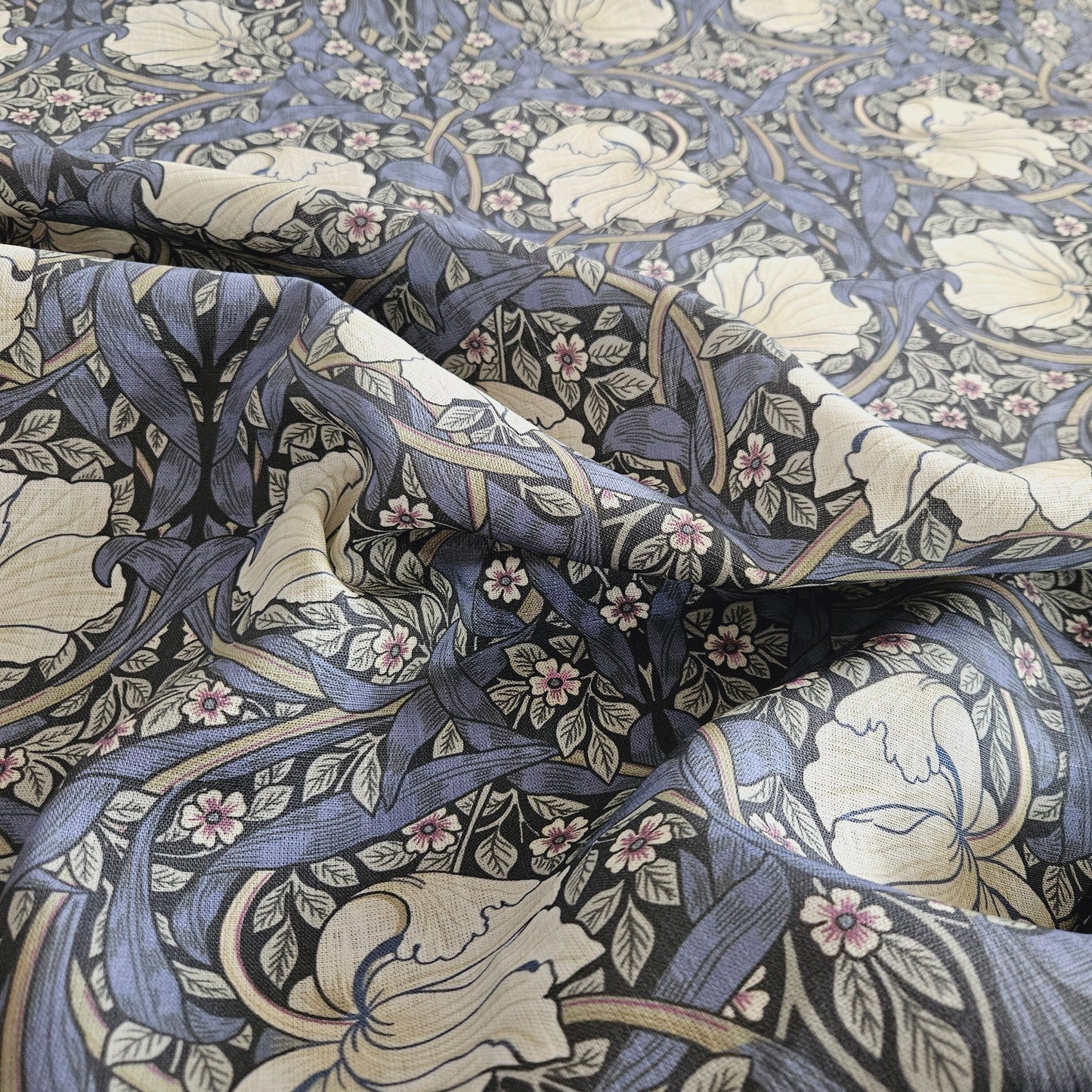 Linen foral tablecloth with birds, william Morris pimpernel tablecloth, arts and crafts movement tablecloth Victorian style